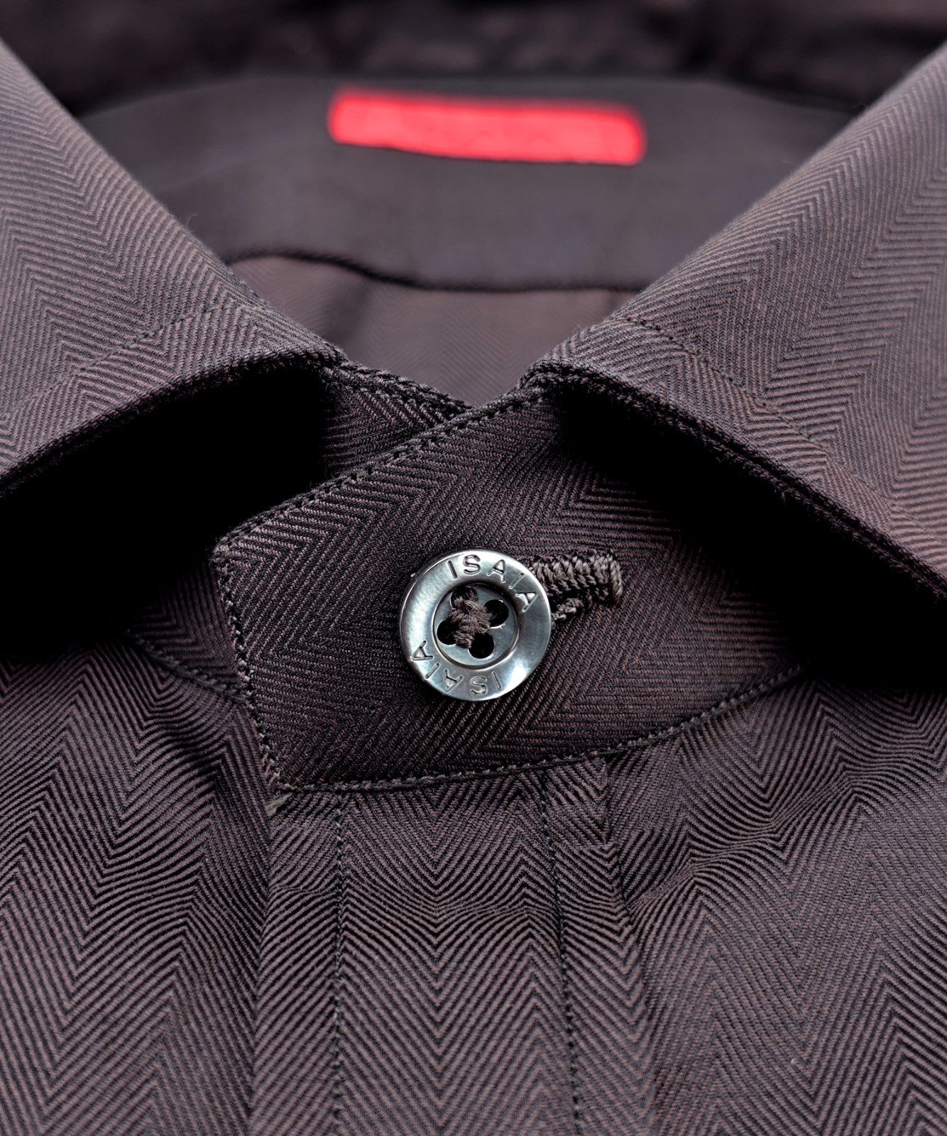 780$ ISAIA NAPOLI Dress Shirt Dark Brown Herringbone Fine Cotton 18 - 45