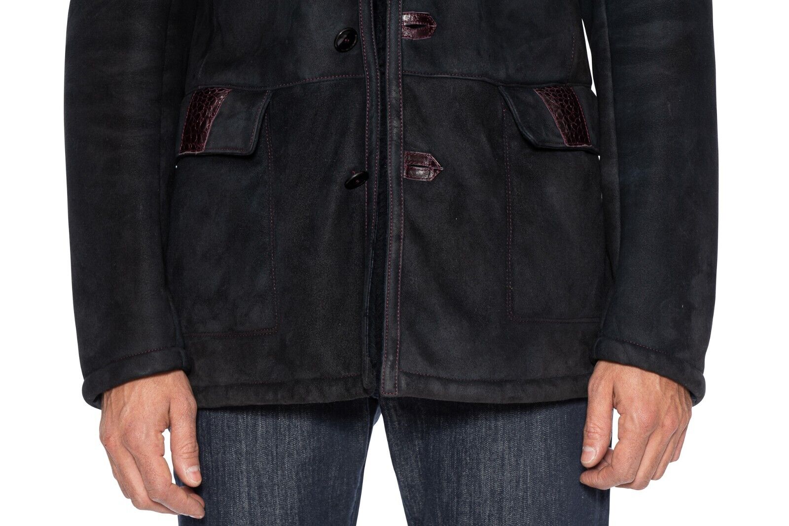 $11500 HETTABRETZ Dark Blue Leather Lambskin Fur Coat + Crocodile 40 US / 50 EU