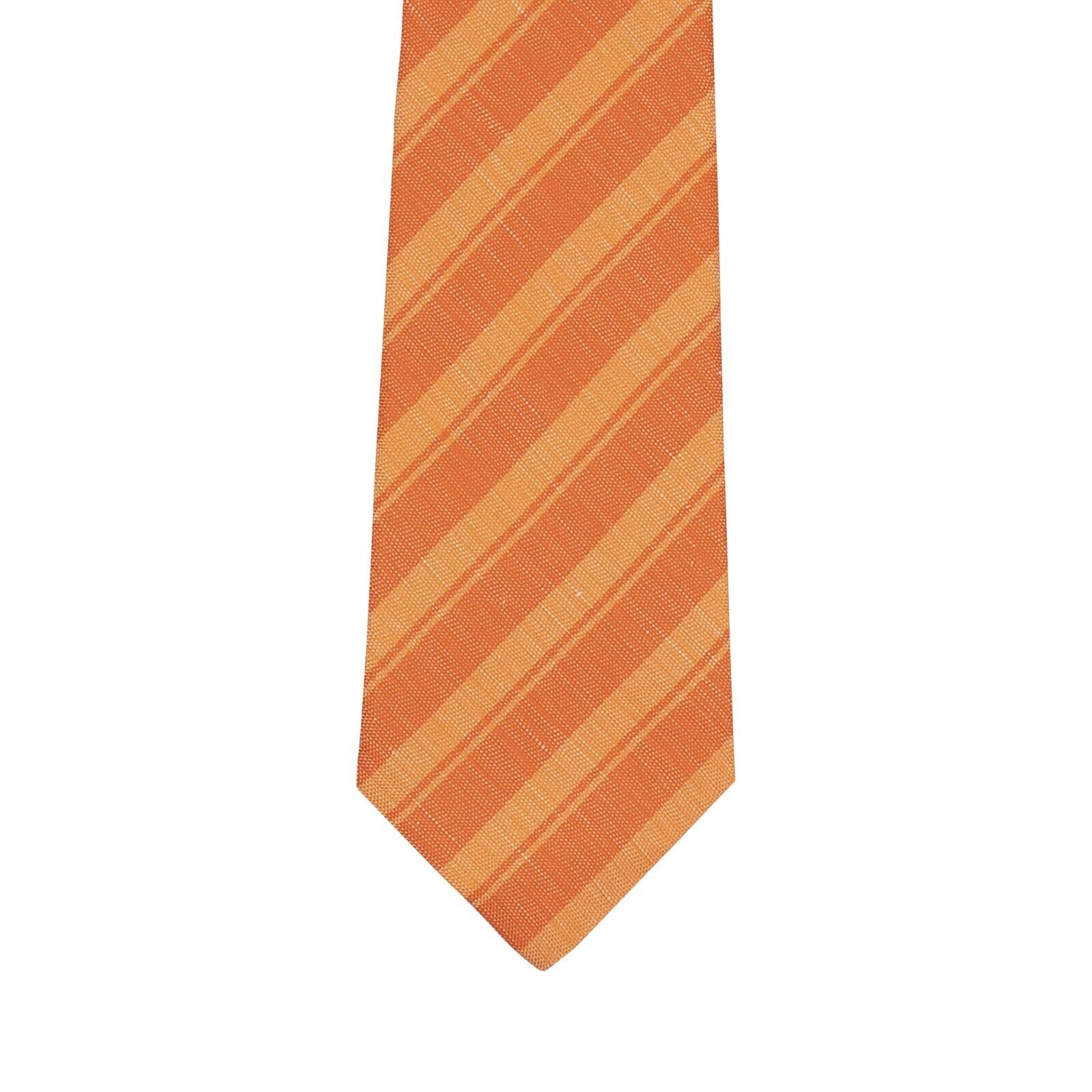 $330 KITON NAPOLI 7 - Fold Tie Regimental Orange Silk / Linen 148cm - 8.5cm