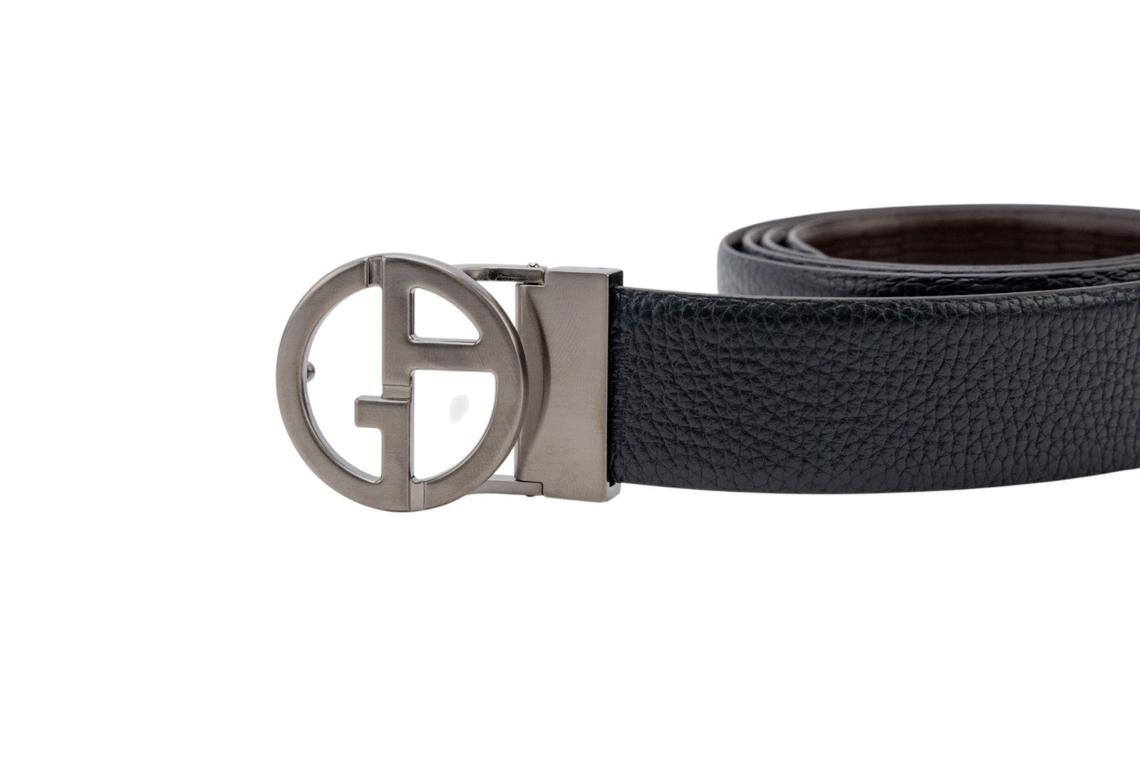 520$ GIORGIO ARMANI Belt Blue Brown Reversible GA Logo Leather Size 110