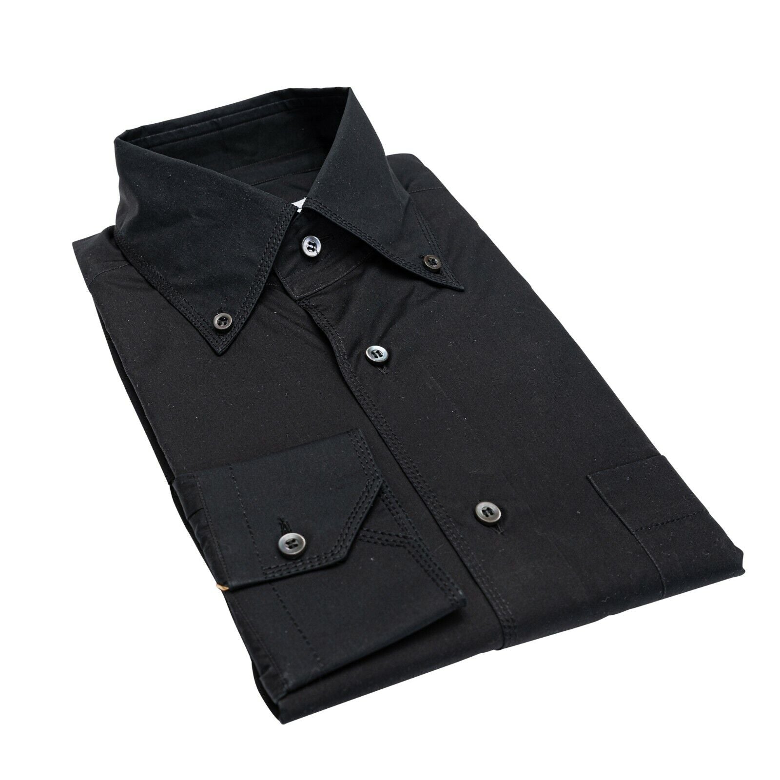 LUXURY 690$ ZILLI Shirt Point Collar Button Down Black 100% Cotton 37 EU