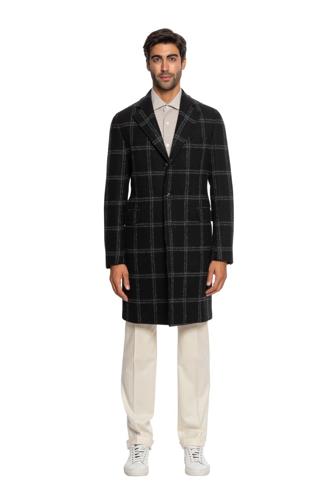 $1600 BOGLIOLI Single Braested Black Coat K.Jacket Flannel Wool 38 US / 48 EU