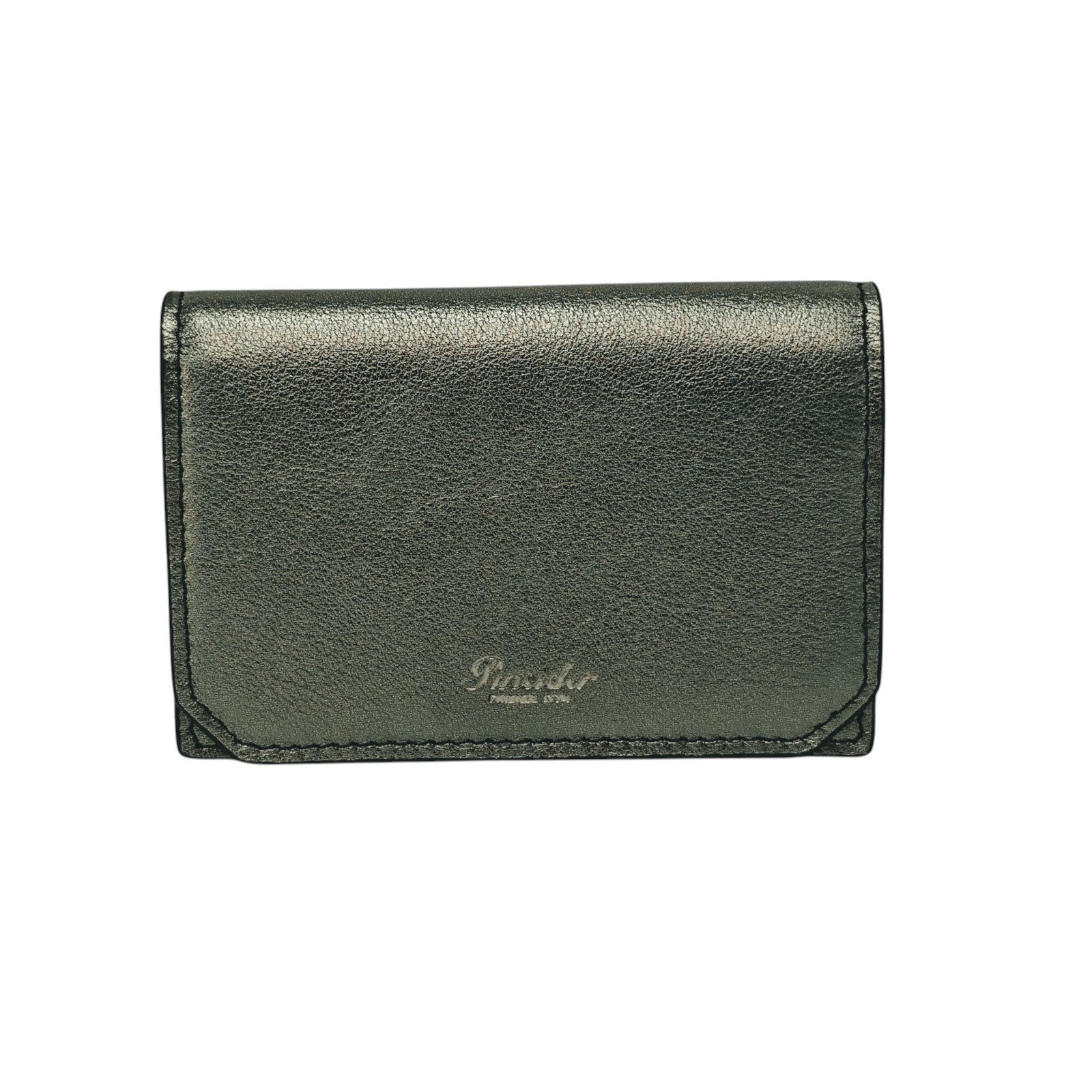 260$ PINEIDER FIRENZE 1774 Leather Folded Card Holder Laminated Silver