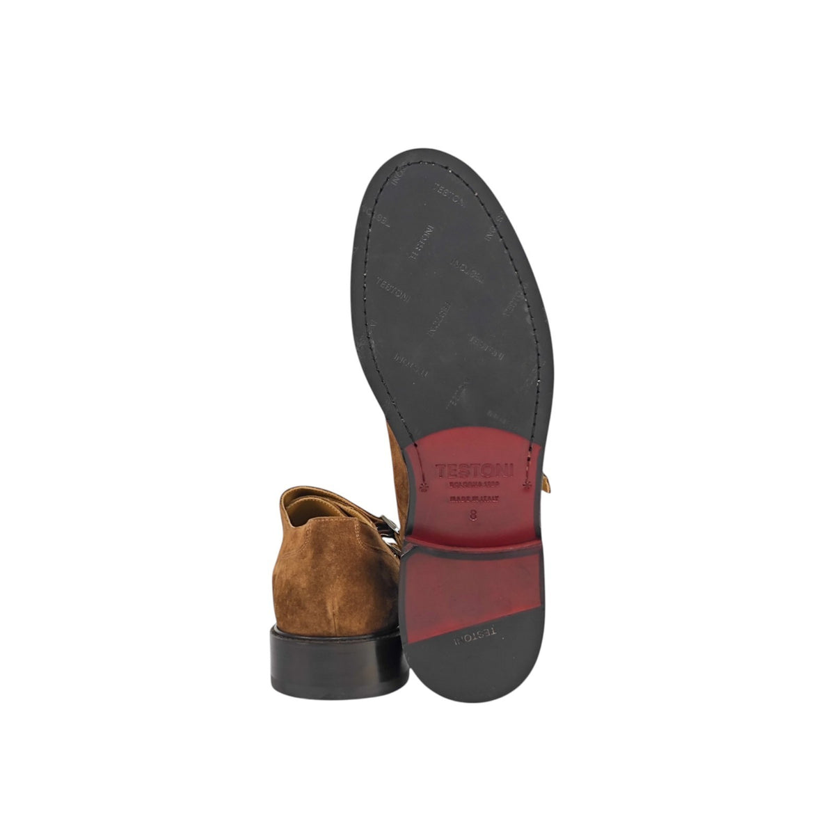 1250$ TESTONI "Vietri" Brown Double Monk Shoes Eco Suede 8 UK / 9 US / 42 IT
