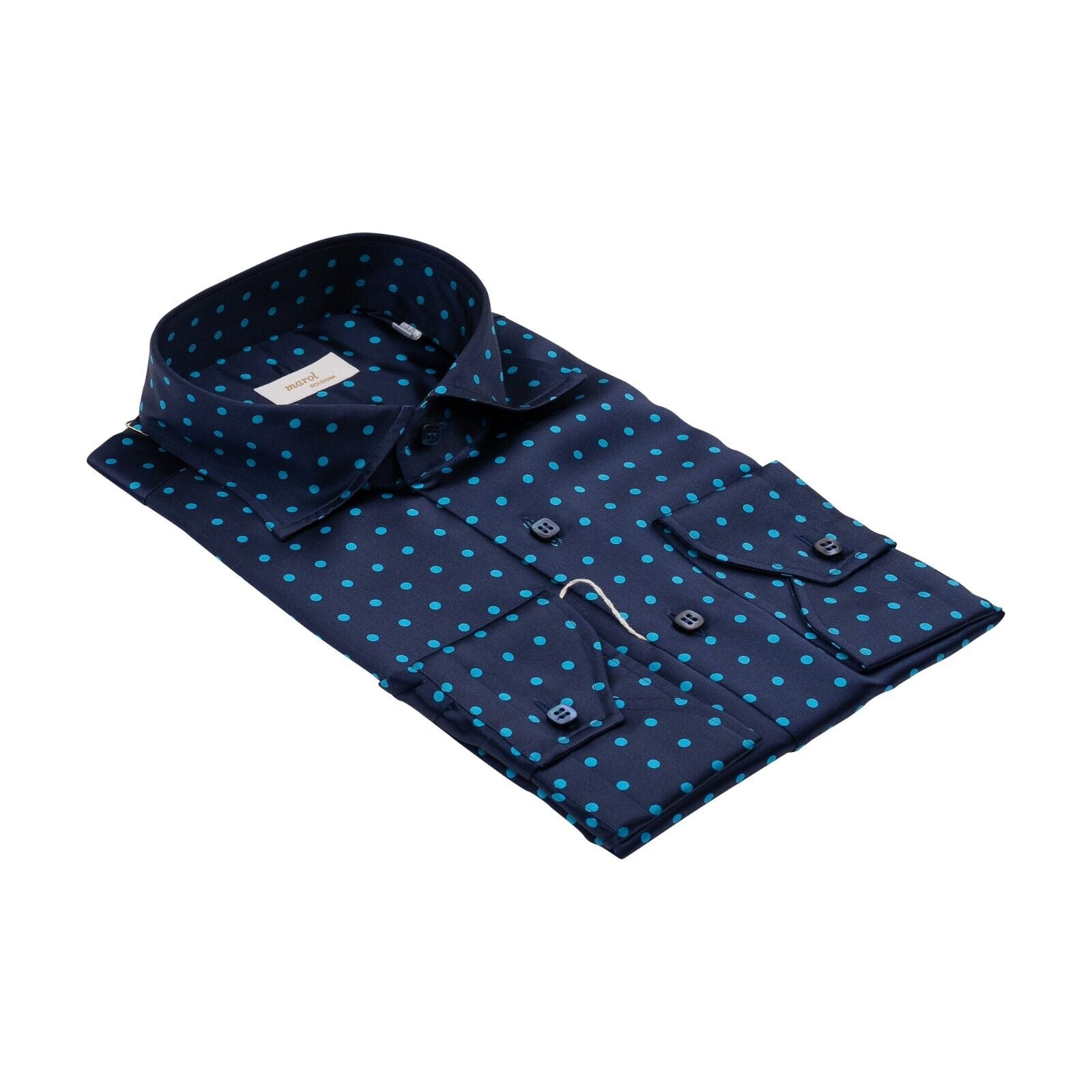 1400$ LUXURY MAROL BOLOGNA Dots Shirt Blue 100% COMO SILK Satin 15.75 - 40