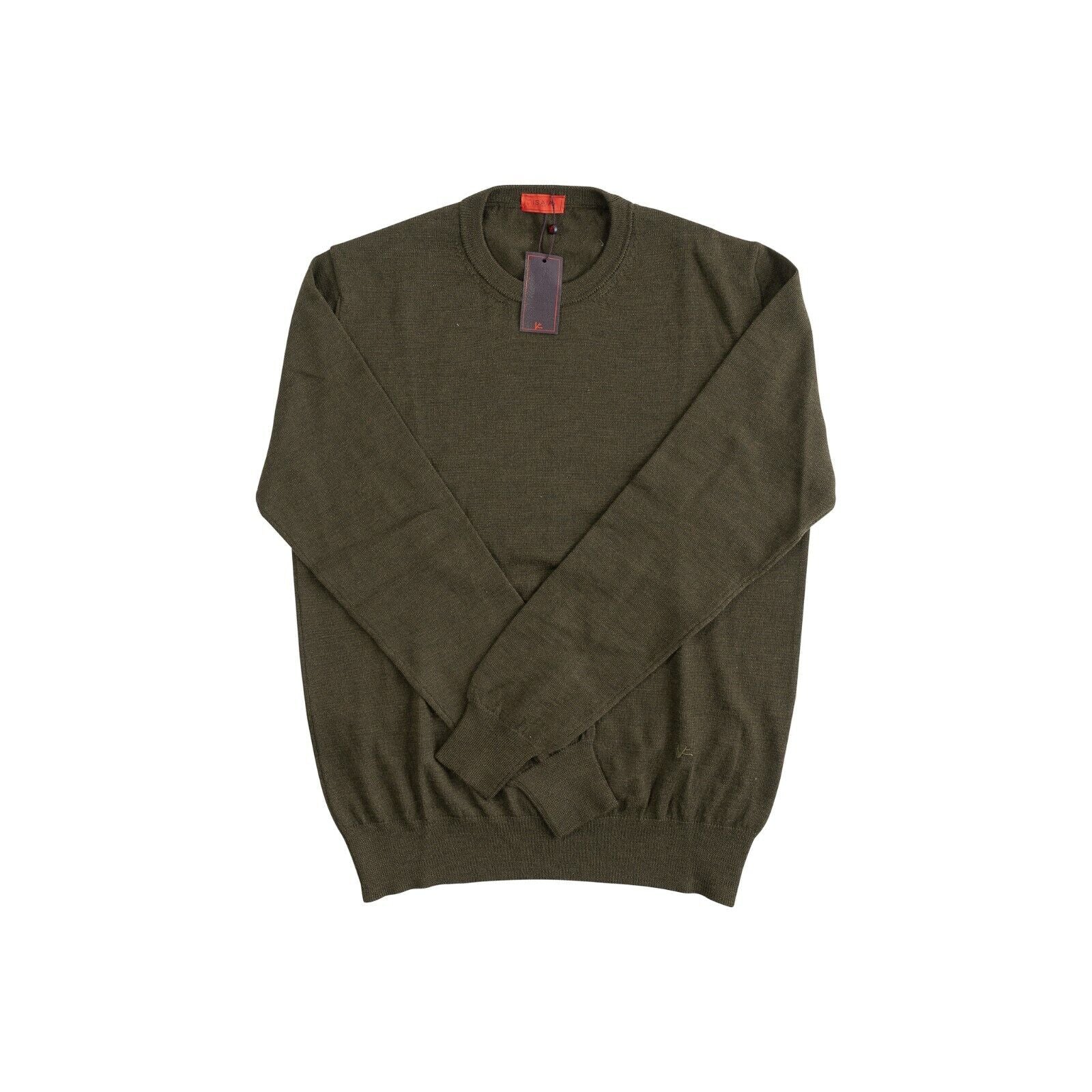 1100$ ISAIA NAPOLI Dark Green Sweater Crewneck 100% Wool Size S