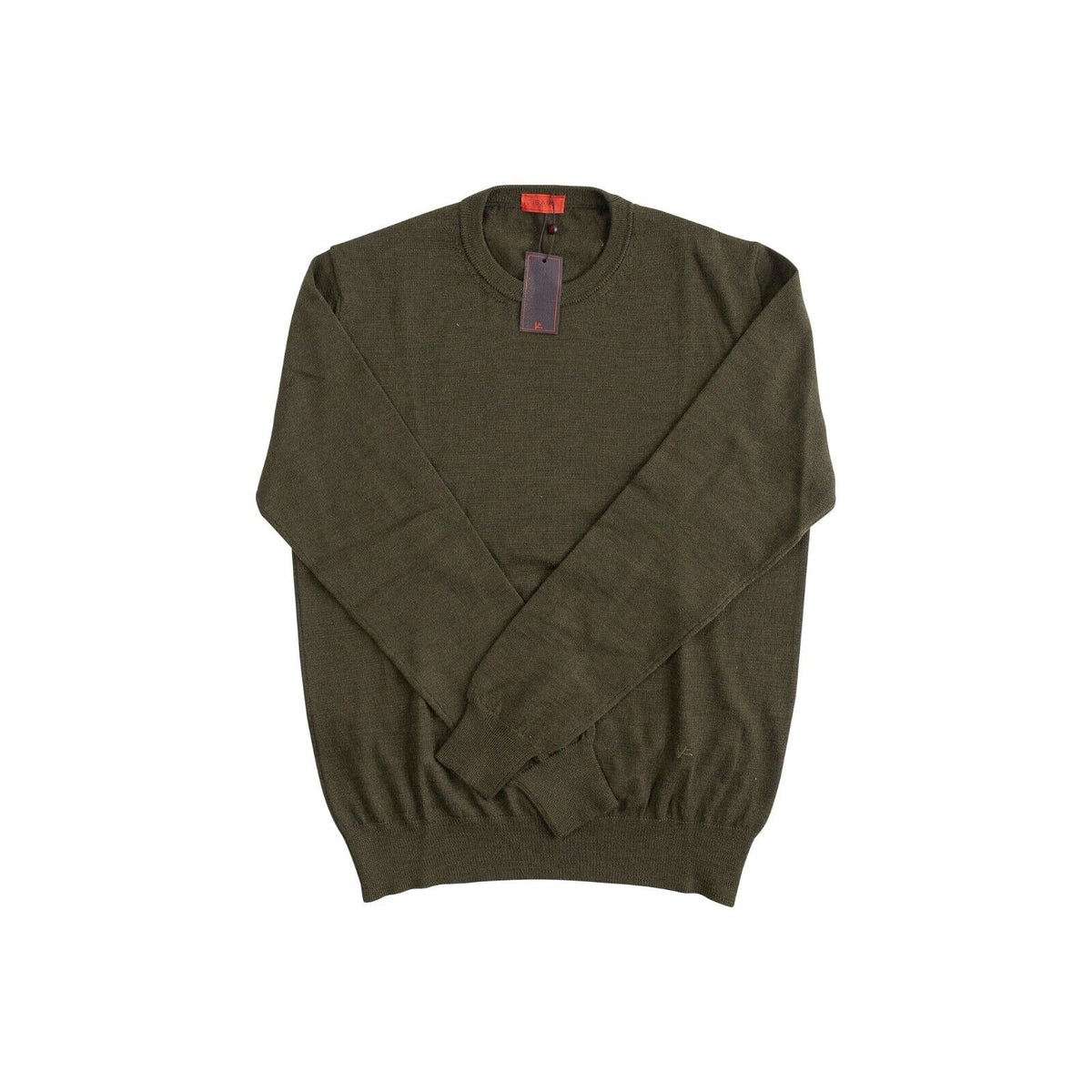 1100$ ISAIA NAPOLI Dark Green Sweater Crewneck 100% Wool Size S