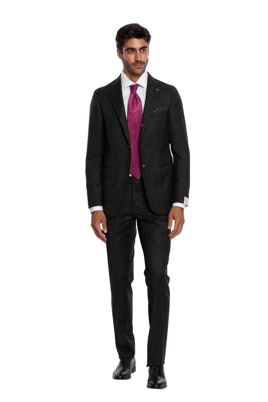 $3250 LUIGI BORRELLI NAPOLI Hand-Sewn Charcoal Houndstooth Suit Wool Slim Fit