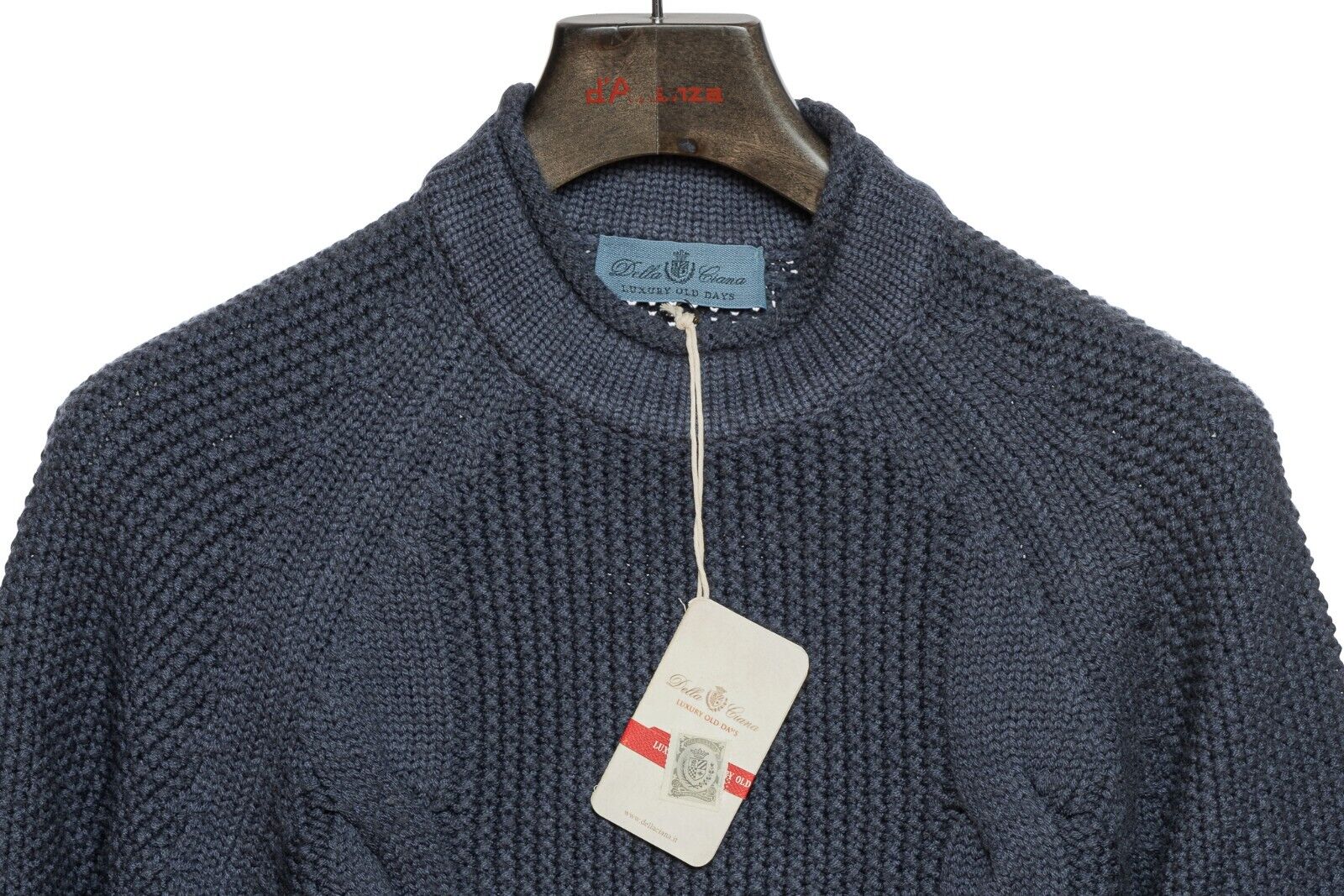 450$ DELLA CIANA CASHMERE Thick Sweater Ribbed Merinos Wool Blue Dyed Process