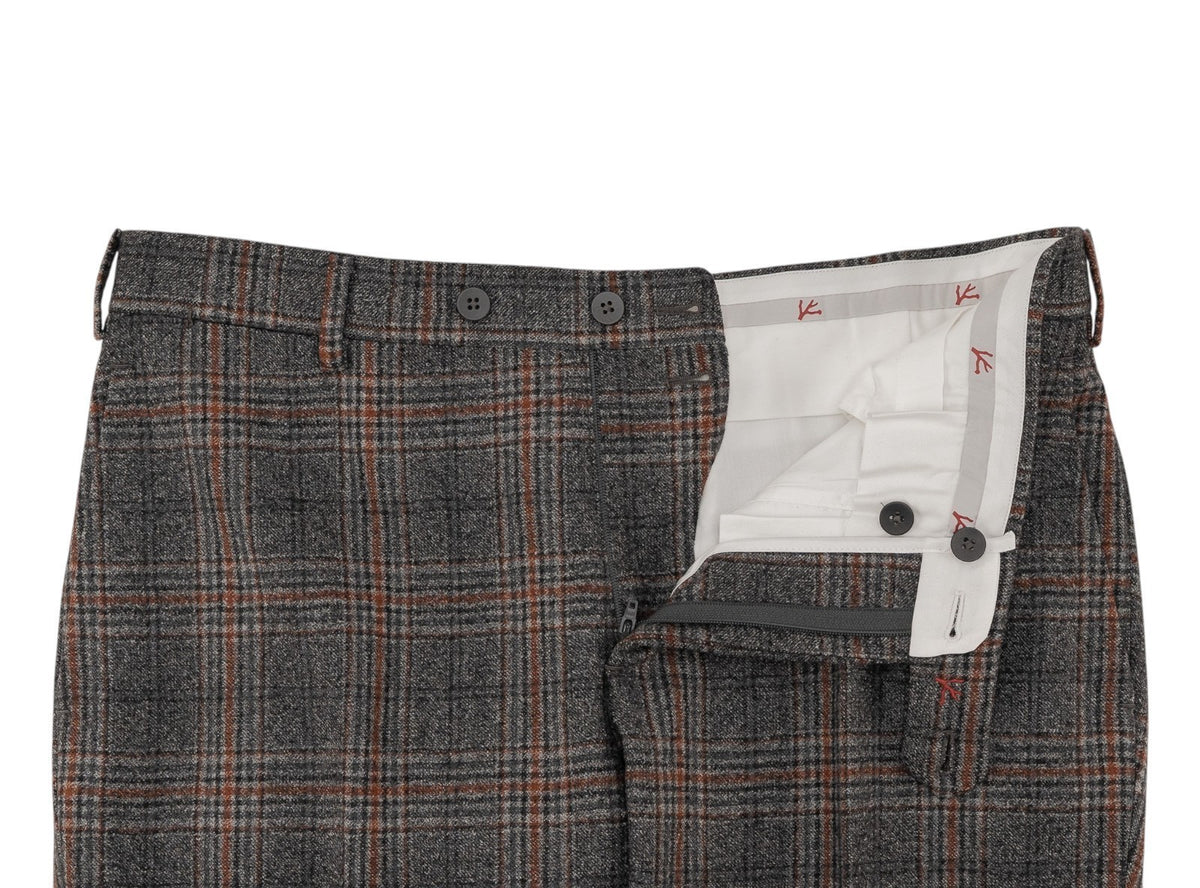 1650$ ISAIA Hand-Sewn Tapered Dress Pant Flannel Wool 130's Gray 32 US / 48 EU