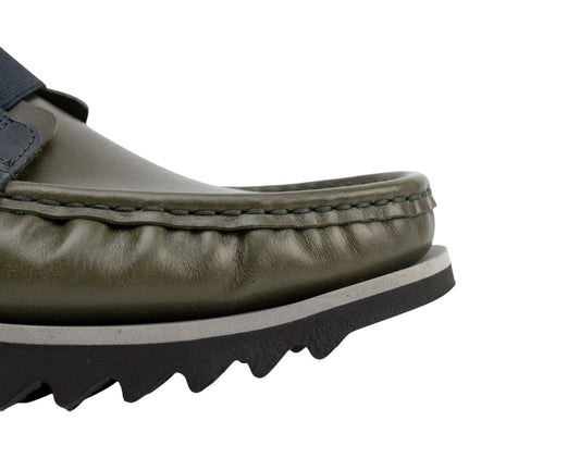 900$ TESTONI Boat Loafer Shoes Calf Green Army Blue Navy 8 UK / 9 US / 42 IT