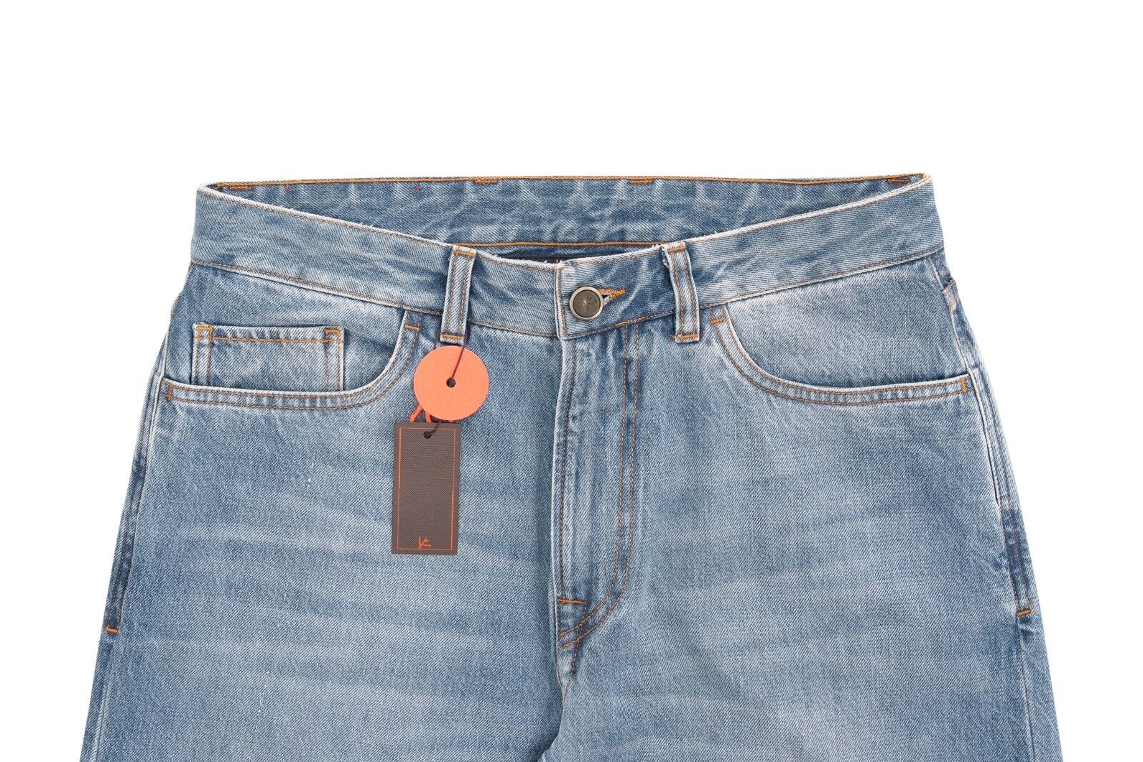 690$ ISAIA NAPOLI Light Blue Denim 5 Pockets Jeans Trousers Pant Regular Cotton