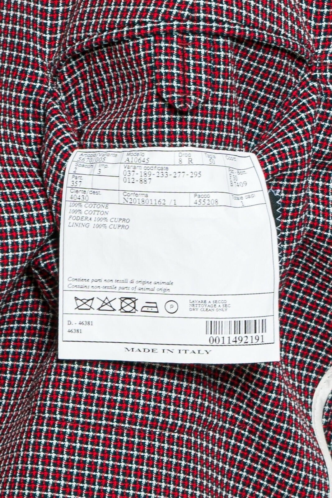 $2650 Belvest Red & Blue Suit Check Heavy Cotton 40 US / 50 EU 8R JACKETINTHEBOX