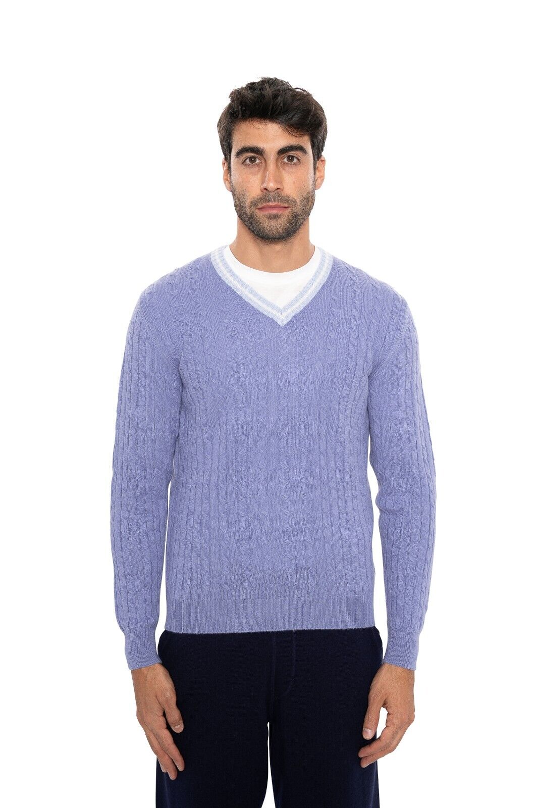 $1500 FEDELI CASHMERE Lilac "Tennis" Sweater 100% Cashmere Cable  42 US / 52 EU