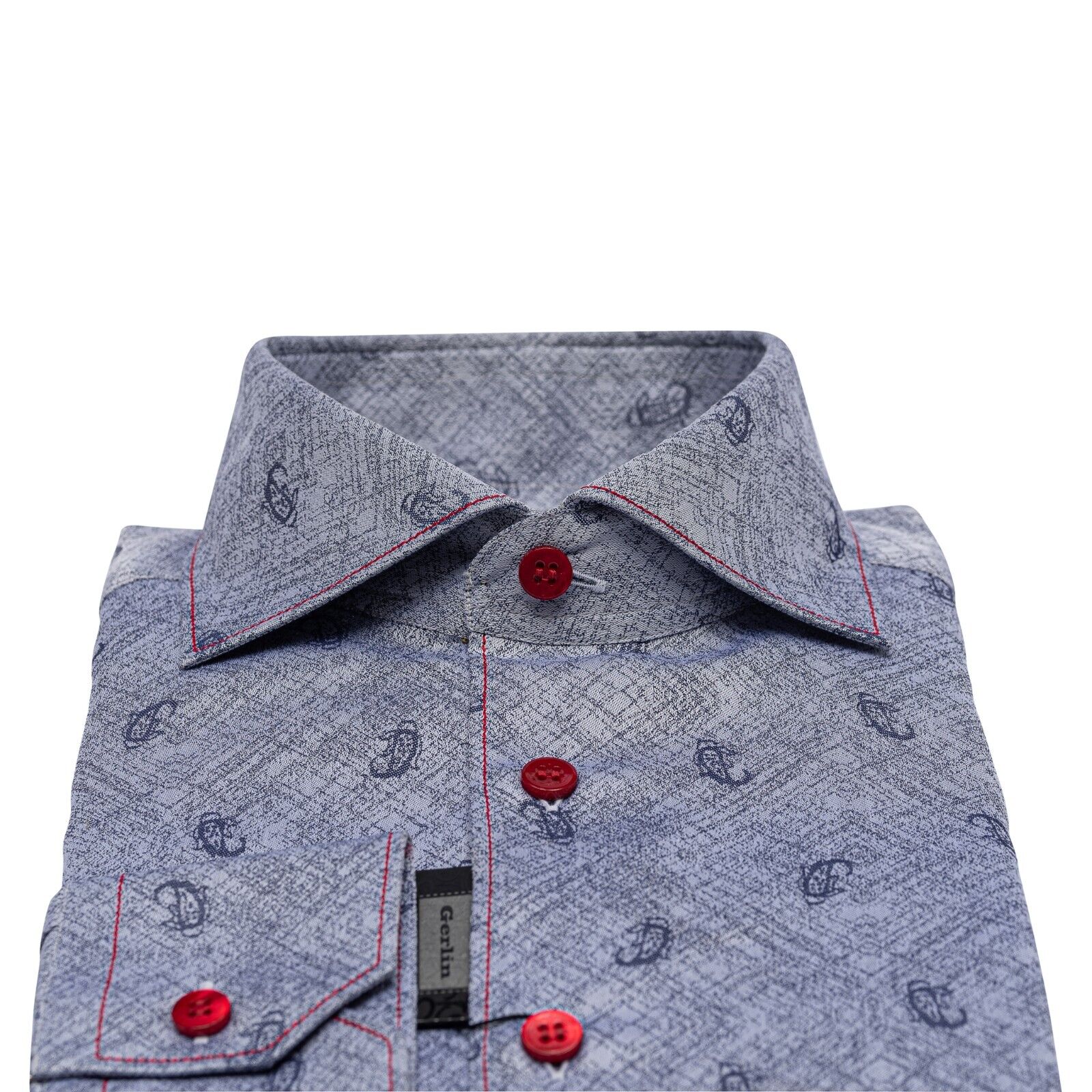 690$ LUXURY GERLIN Shirt Blue Jacquard Cotton 16 - 41 1A ZILLI
