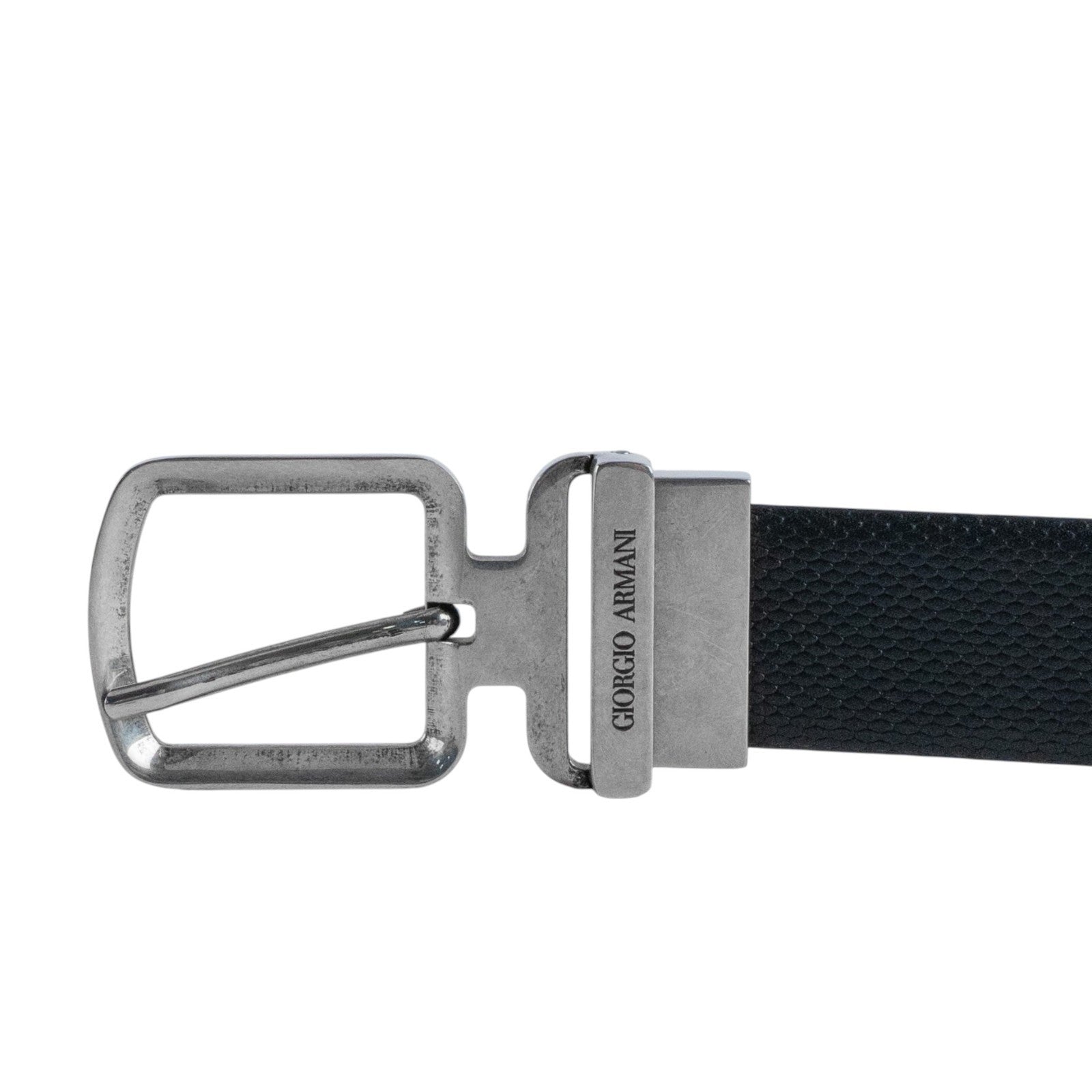 405$ GIORGIO ARMANI Belt Blue Textured Leather Engraved Silver Buckle Size 110