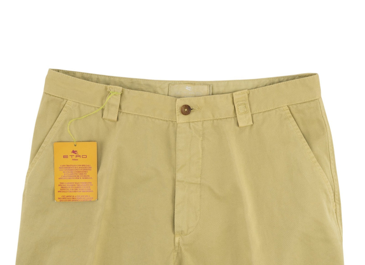 750$ ETRO MILANO Washed Yellow Cotton Twill Pant Straight Leg 30 US / 46 EU