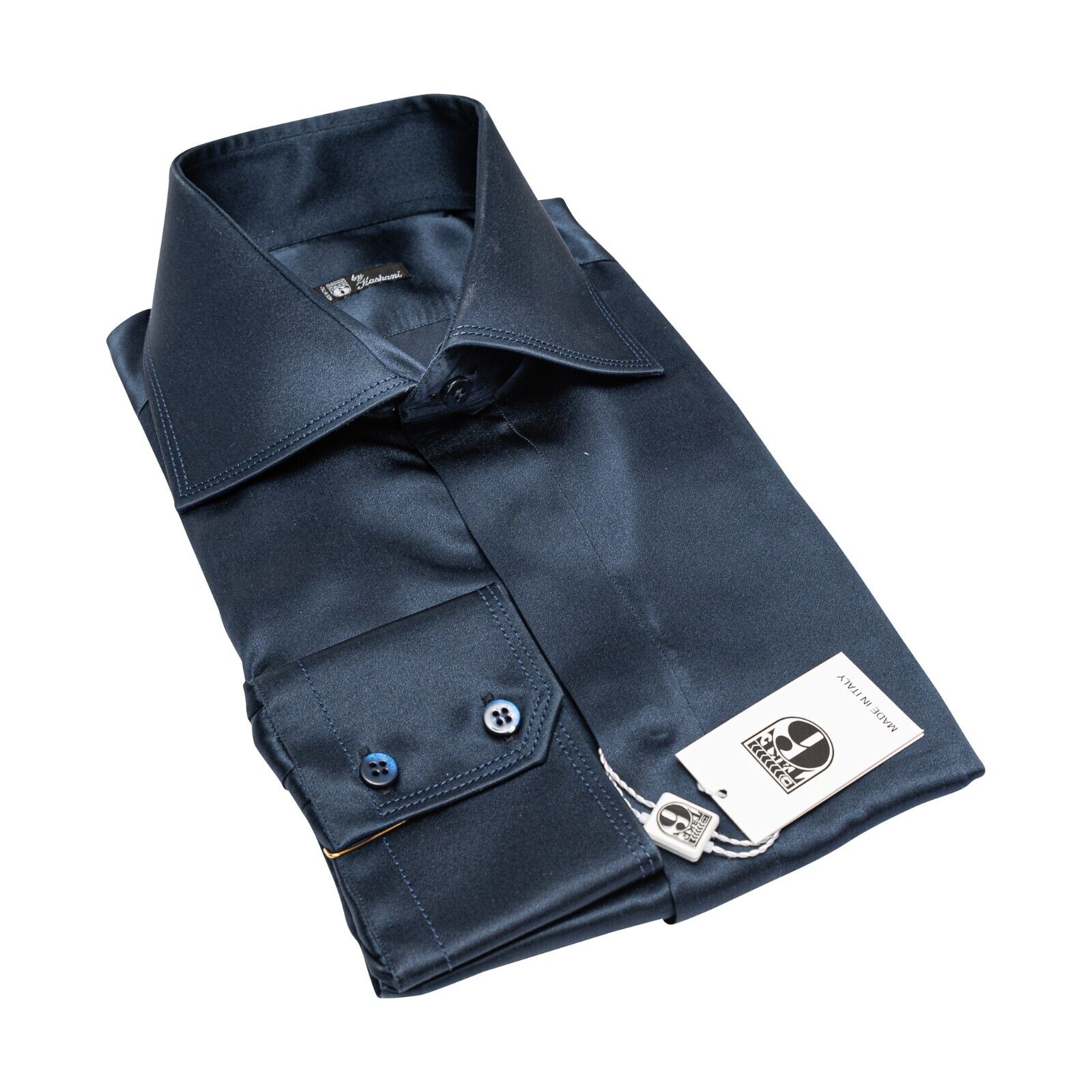 ITALIAN 1400$ TAKE SIX by Gerlin Shirt Blue 100% Satin Silk ZILLI