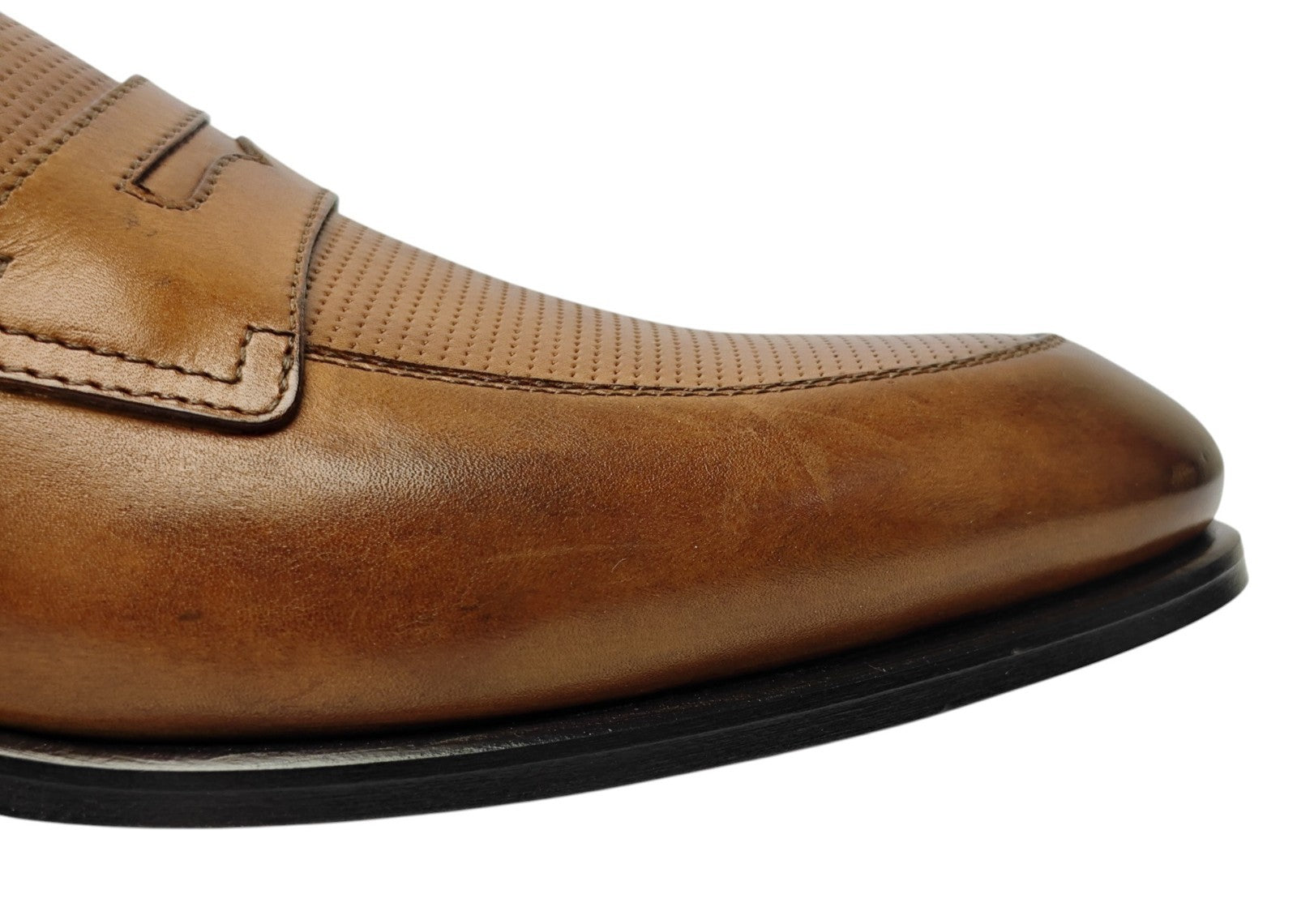 1250$ TESTONI Perforated Loafer Shoes Antique Calf Caramel 8 UK / 9 US / 42 IT
