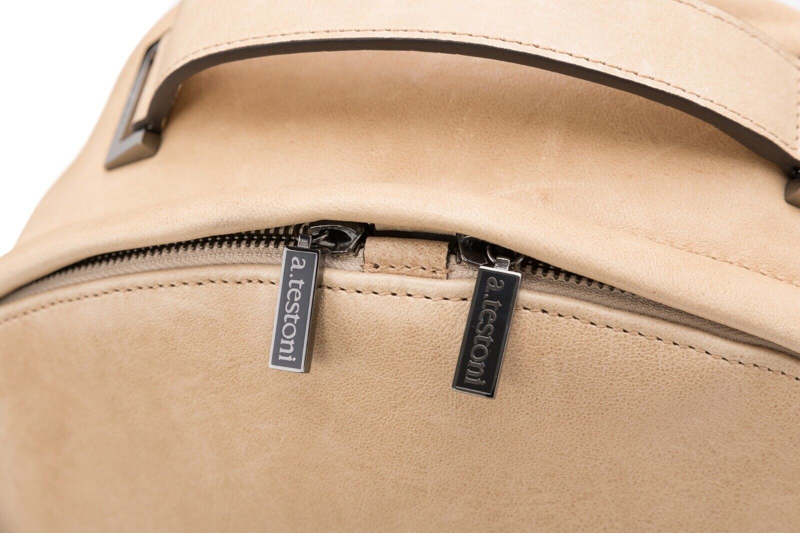 $960 Testoni Bologna Sand Luxury Backpack Juta Canvas + Washed Lambskin