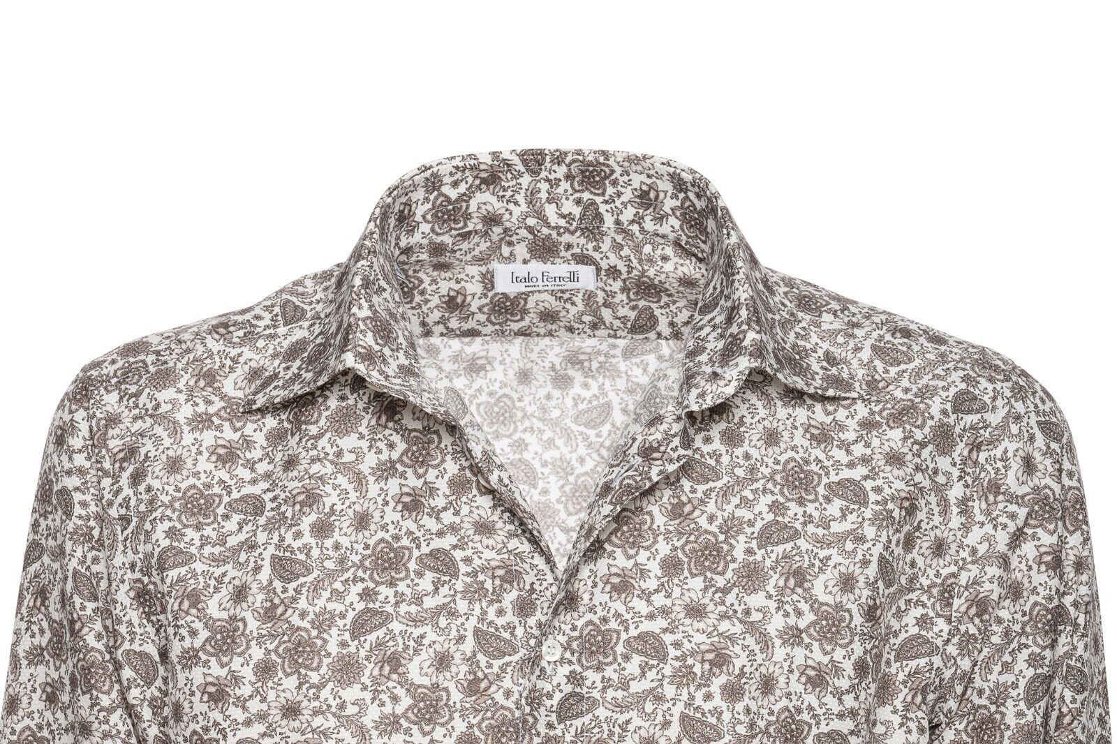 850$  LUXURY ITALO FERRETTI Shirt Brown "FLORAL" Cotton + Silk  Size L BIJAN