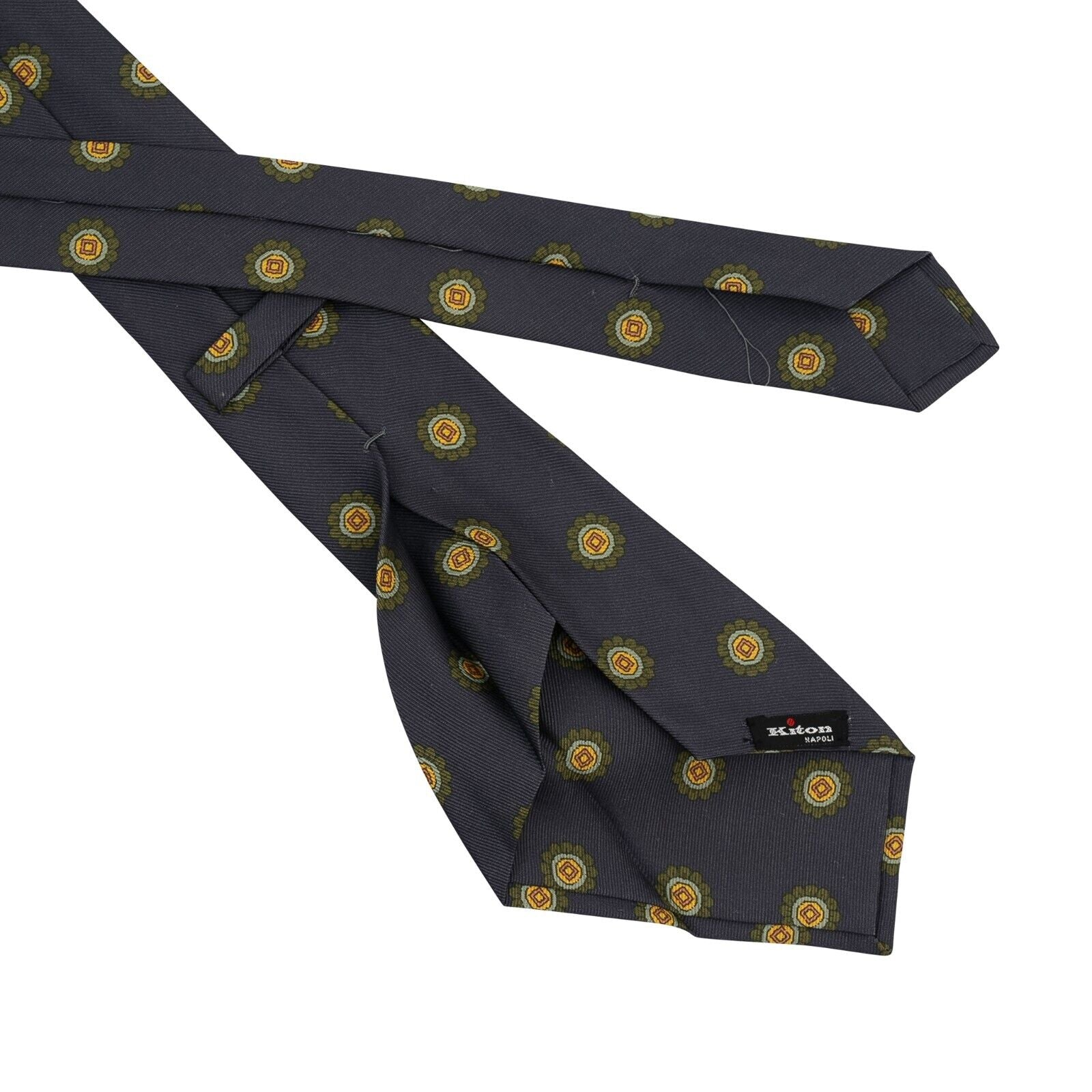 $330 KITON NAPOLI 7 - Fold Tie Floral Gray 100% Silk 148cm - 8.5cm