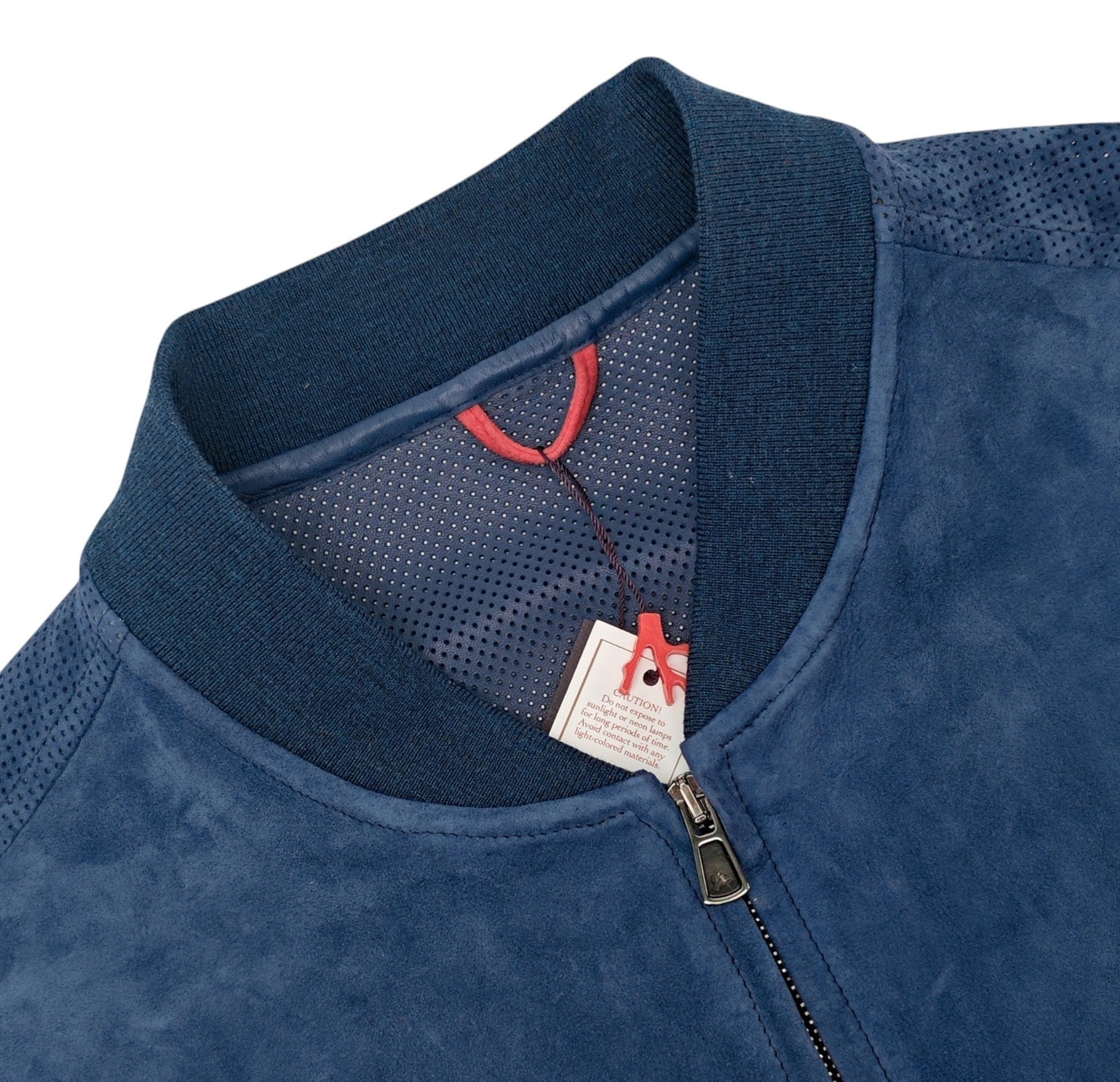 $5950 ISAIA Blue Varsity Jacket Suede Lambskin Leather - Perforated 42 US 52 EU