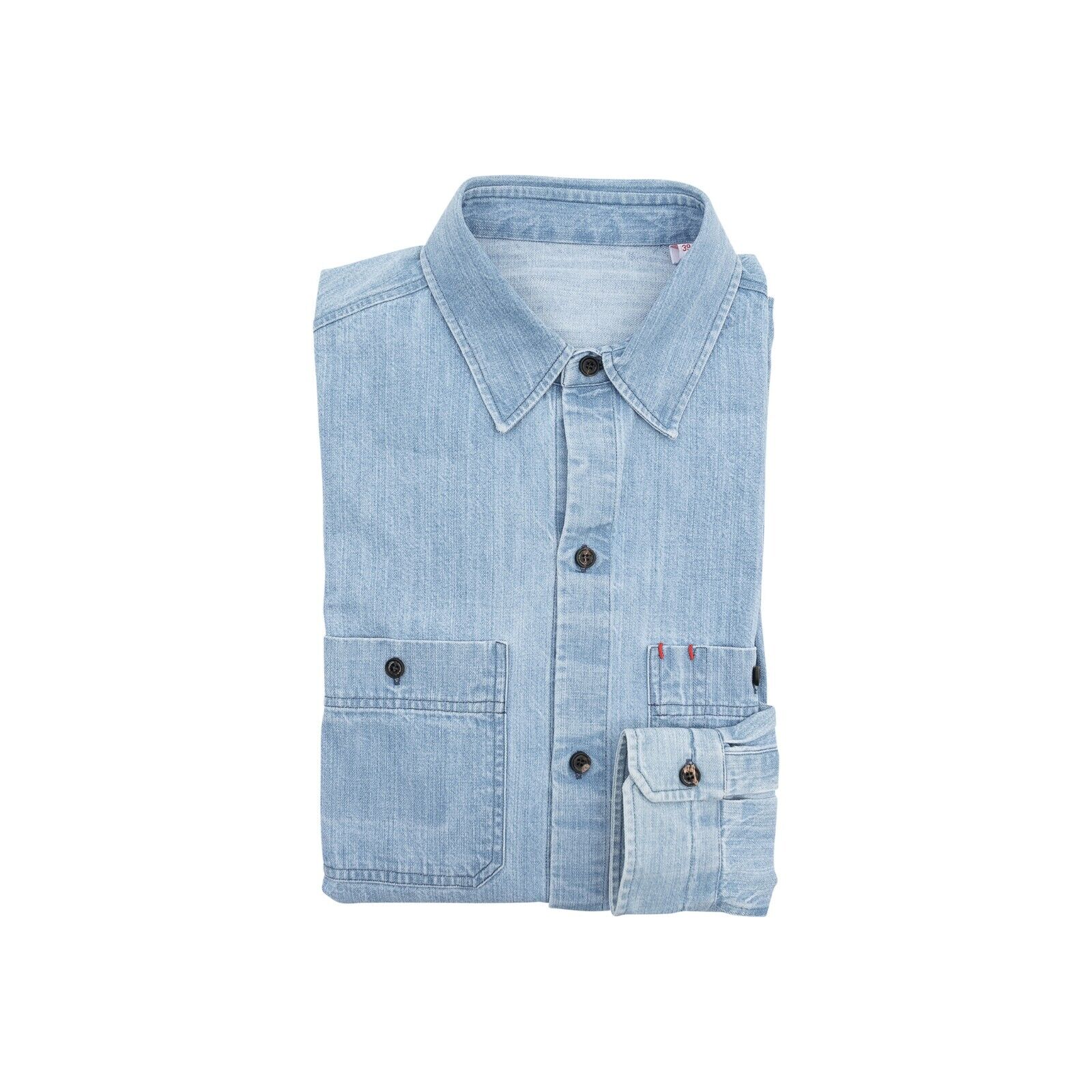 950$ ISAIA NAPOLI Light Blue Pockets Casual Shirt Denim Cotton  15.5 - 39