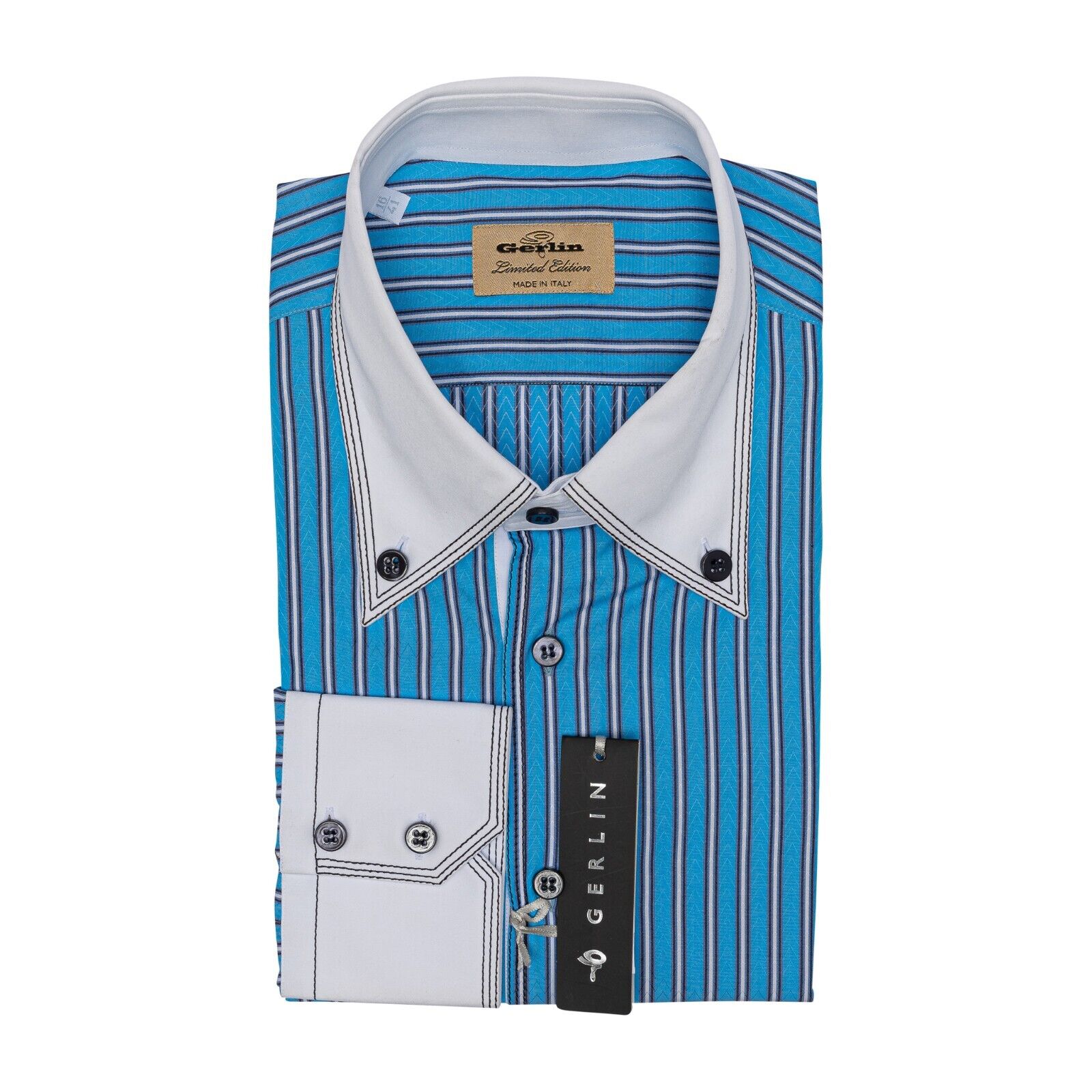 690$ LUXURY GERLIN Shirt Striped Point Jacquard Cotton 16 - 41 2R ZILLI