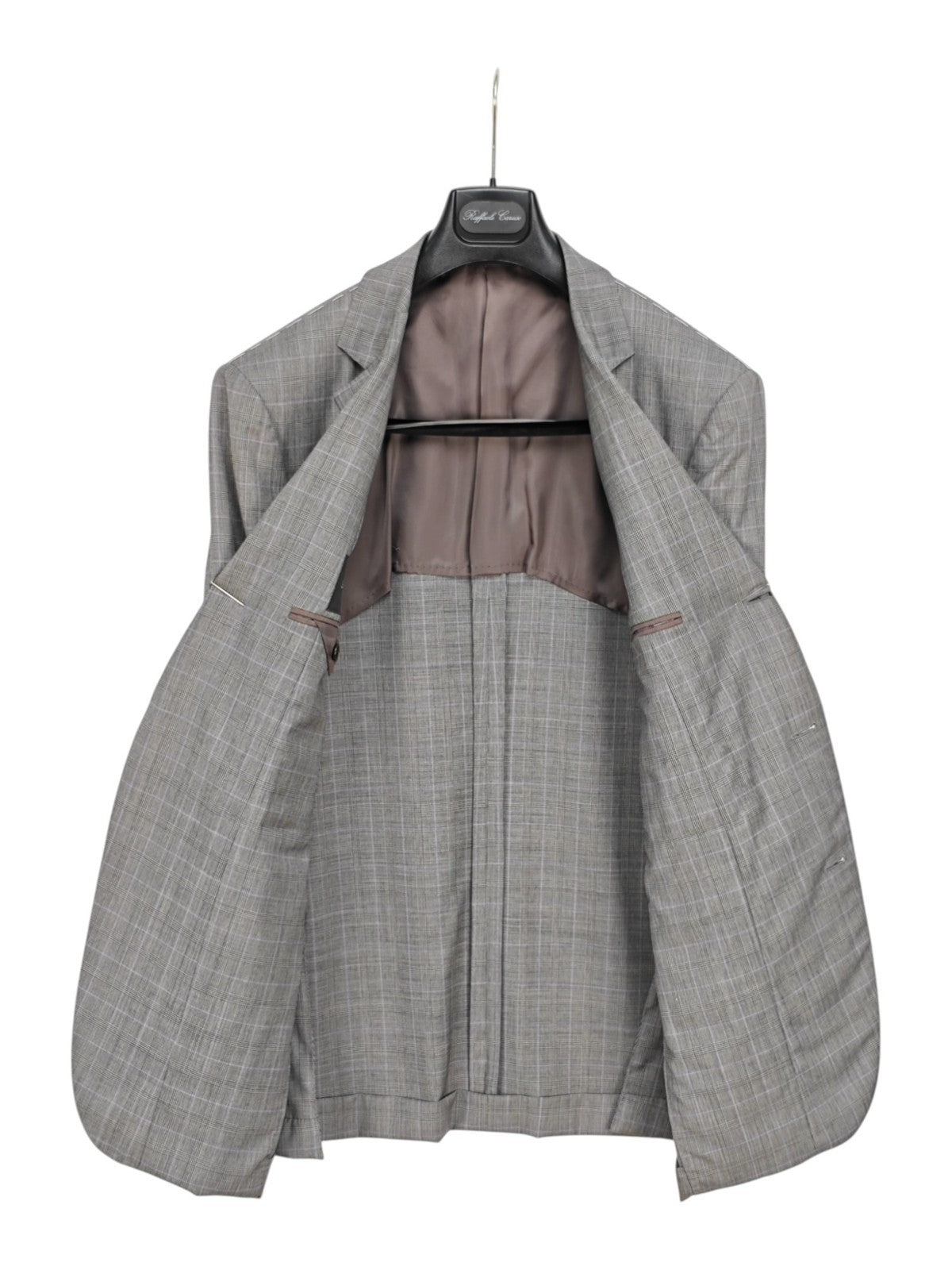 $2200 RAFFAELE CARUSO Gray Checks Suit LORO PIANA New Zeland Wool 44 US / 54 EU
