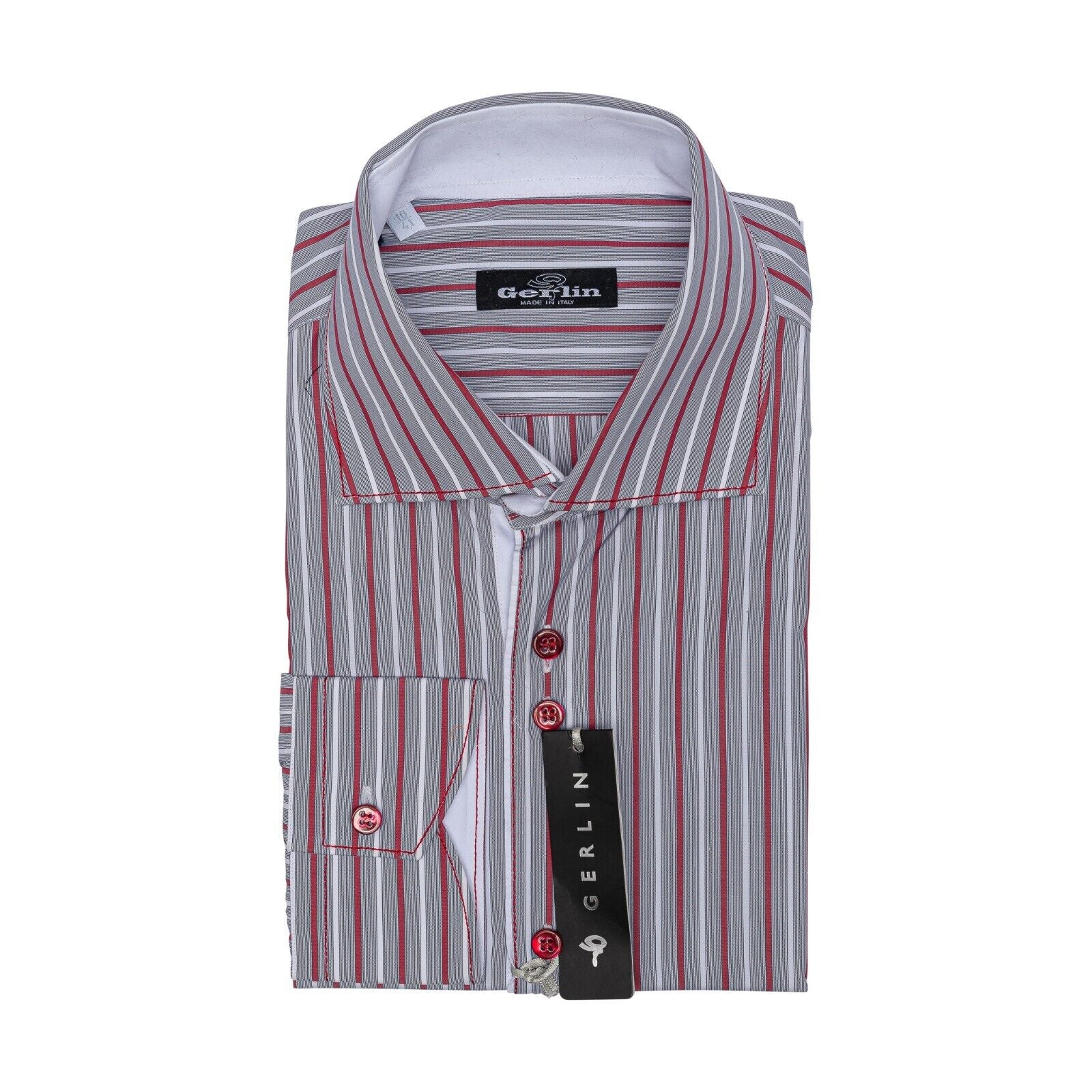690$ ITALIAN LUXURY GERLIN Shirt Striped Grey Cotton 16 - 41 3I BIJAN