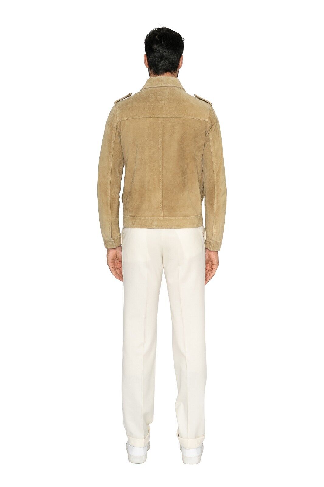 $1900 EIDOS by ISAIA NAPOLI Beige Blouson Jacket Suede Leather 38 US 48 EU Slim