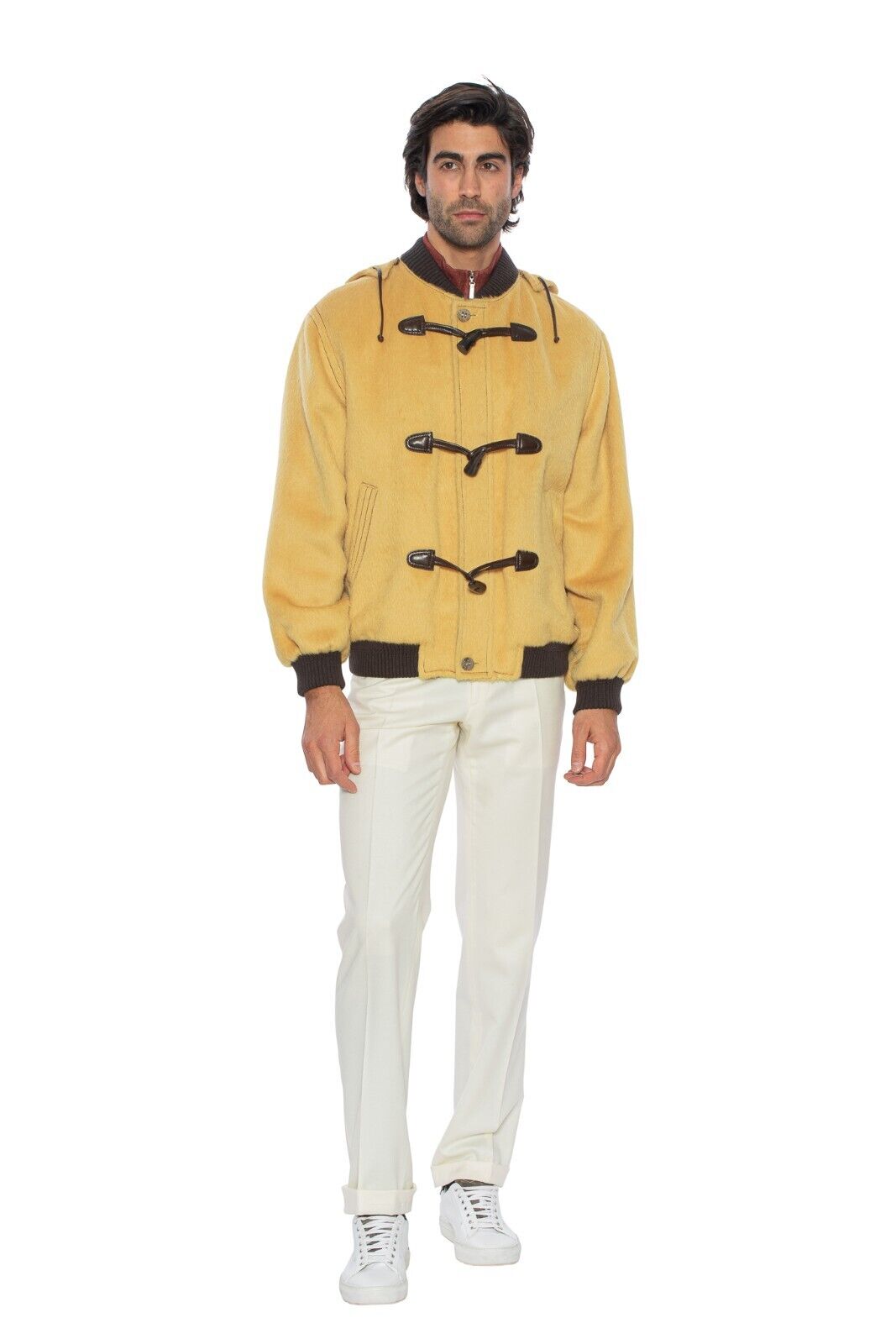 $4500 HETTABRETZ Bomber Jacket with Toggles Alpaca Hair Lambskin 42 US / 52 EU