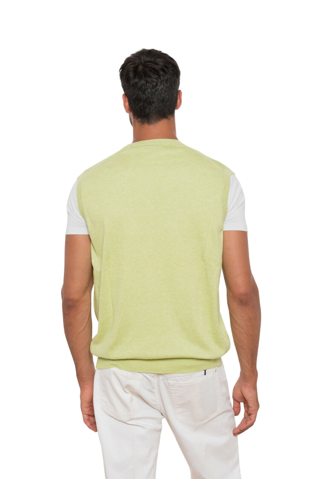 Luxury FIORONI CASHMERE Sweater Sleeveless Lime "Sea Island Cotton" 44 US 54 EU