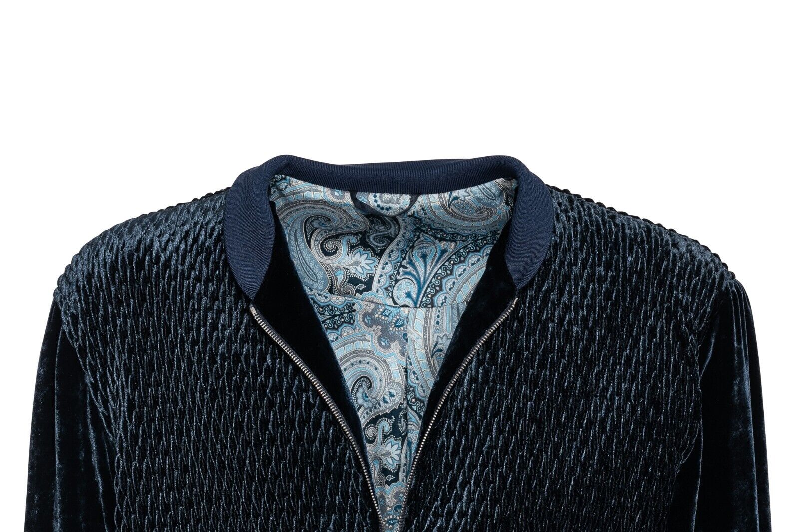 2000$ FABIO CAVIGLIA Bomber Jacket "WOVEN" Blue Corduroy Silk COMO 40 US / 50 EU