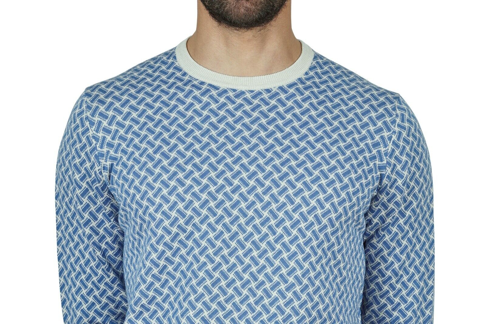 290$ Italian Luxury DRUMOHR Summer Sweater Cotton & Linen "Razor Blade" Blue