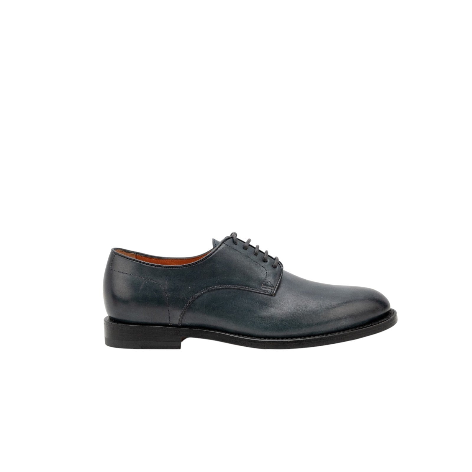 1360$ SANTONI Derby Shoes Blue Antiqued Leather Handmade in Italy