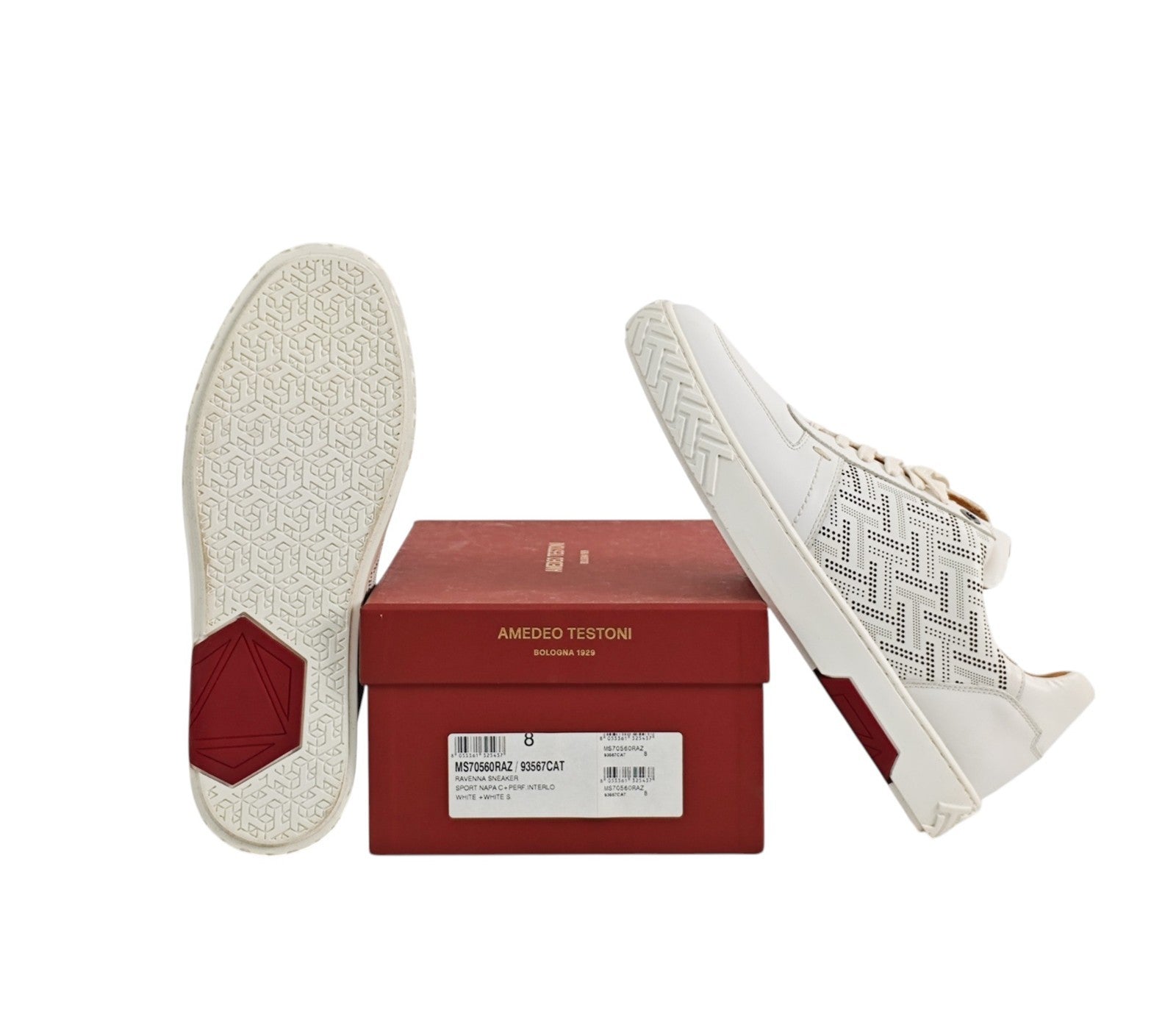 950$ TESTONI Ravenna White Sneaker Perforated Interlock 8 UK / 9 US / 42 IT