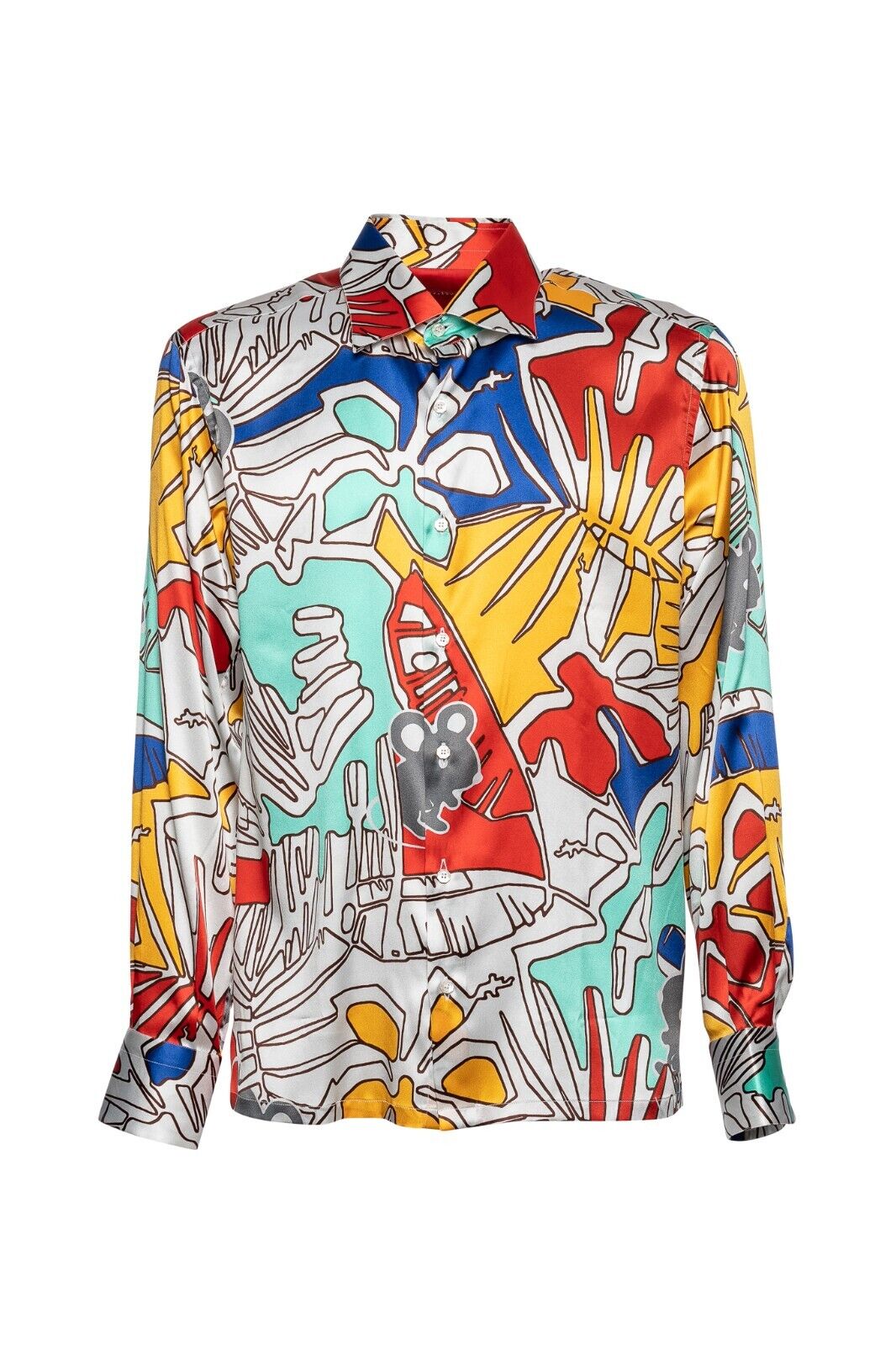 1400$ LUX ITALO FERRETTI "ART PICTURE" Shirt 100% Satin Silk COMO Sz. L BIJAN