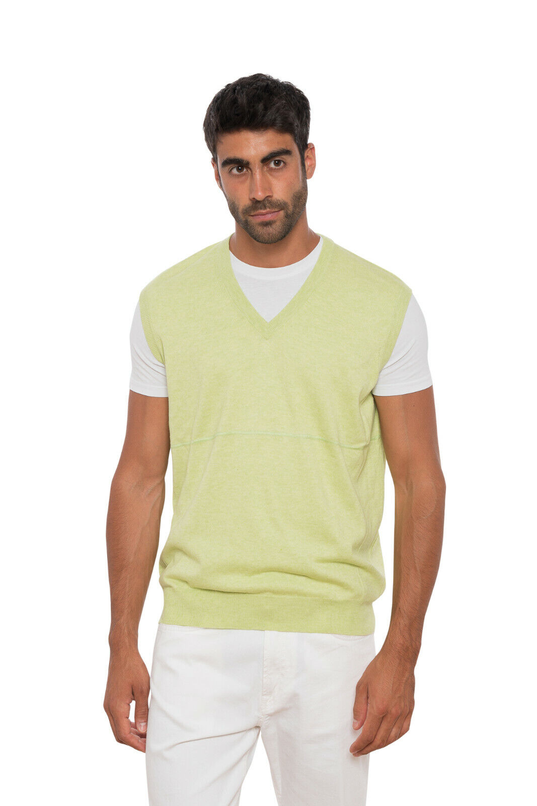 Luxury FIORONI CASHMERE Sweater Sleeveless Lime "Sea Island Cotton" 44 US 54 EU