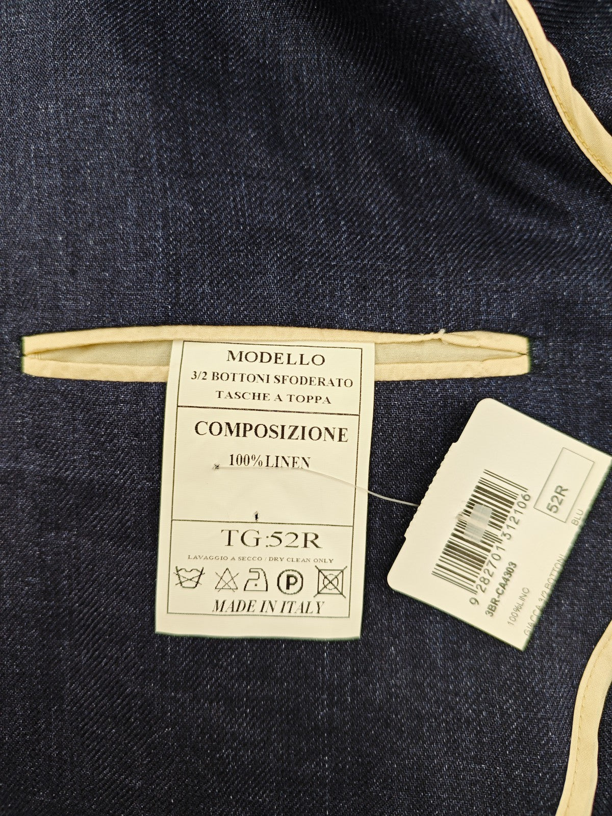 $1650 RUBINACCI NAPOLI Blue Unlined Jacket Sport Coat 100% Linen 42 US 52 EU