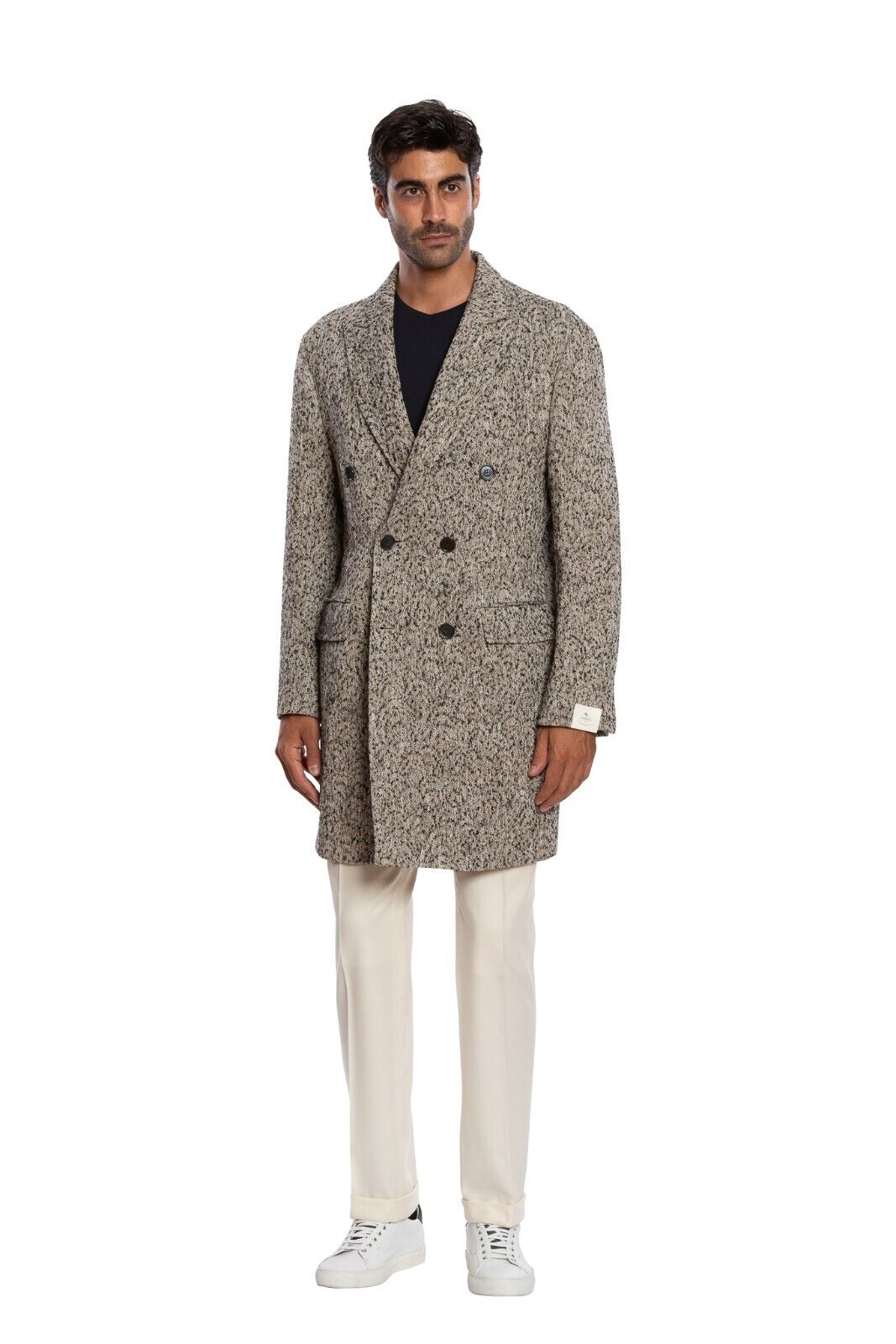 $3400 LUIGI BORRELLI NAPOLI Hand-Sewn Beige Coat Double Breasted Wool Blend