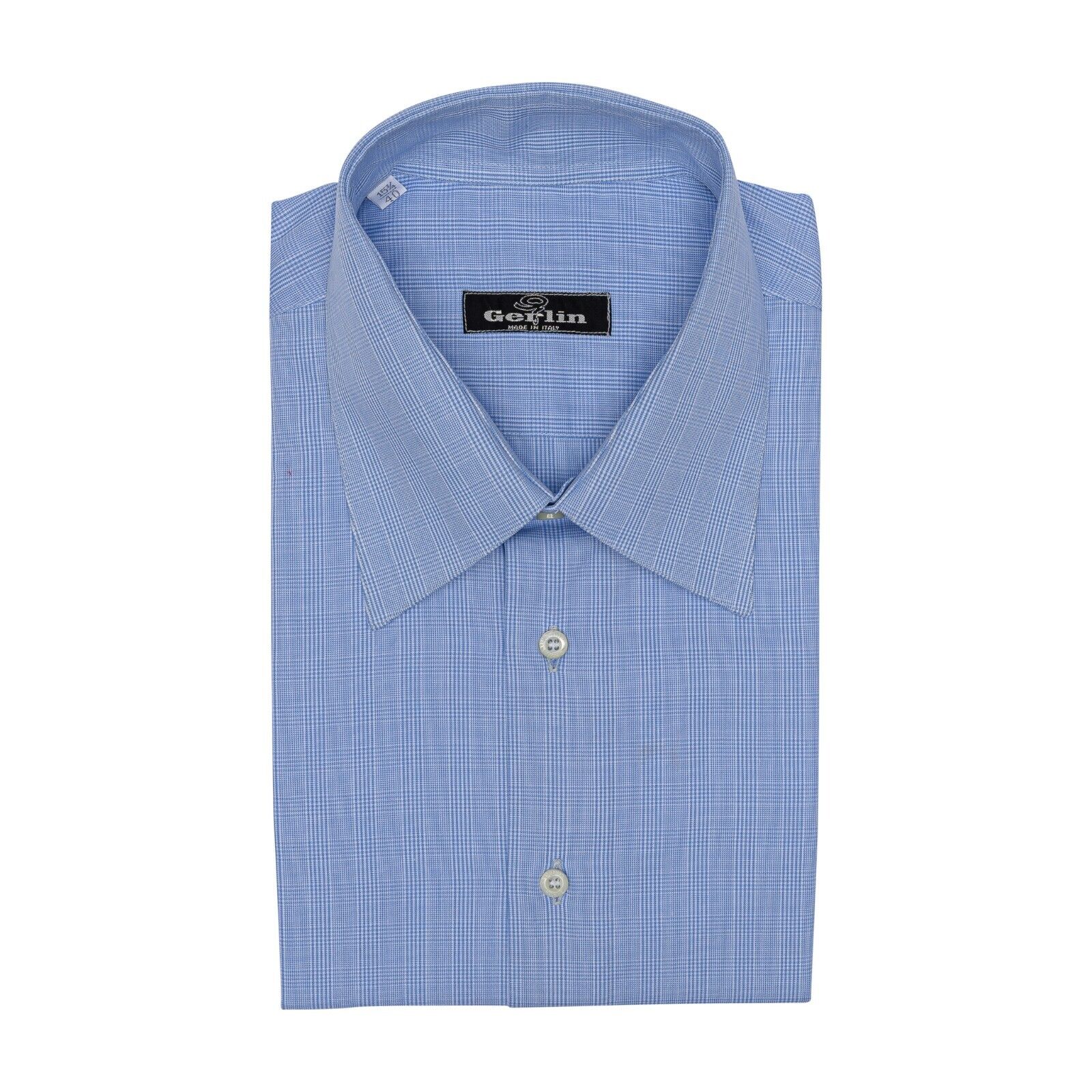 690$ LUXURY GERLIN Shirt Blue Check Fine Cotton 15.75 - 40 2L BIJAN