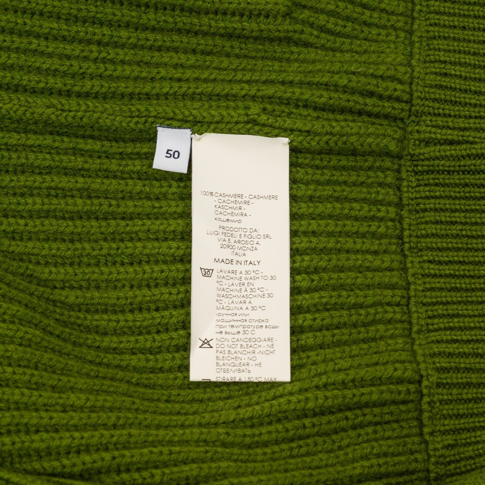 $1900 FEDELI CASHMERE Cardigan Sweater Full Zip 100% Ribbed Cashmere Pesto Green