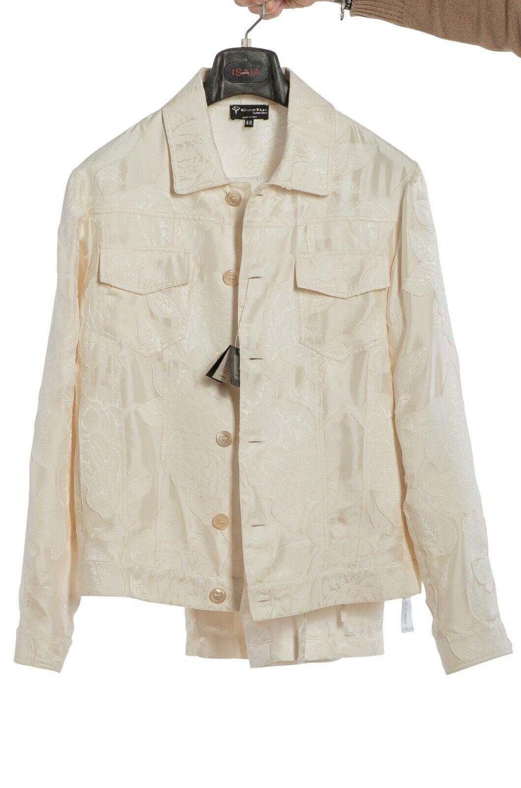 3400$ GERLIN Sport Suit Ivory Silk Cotton Jacquard Fil Coupè Sz 48 BIJAN