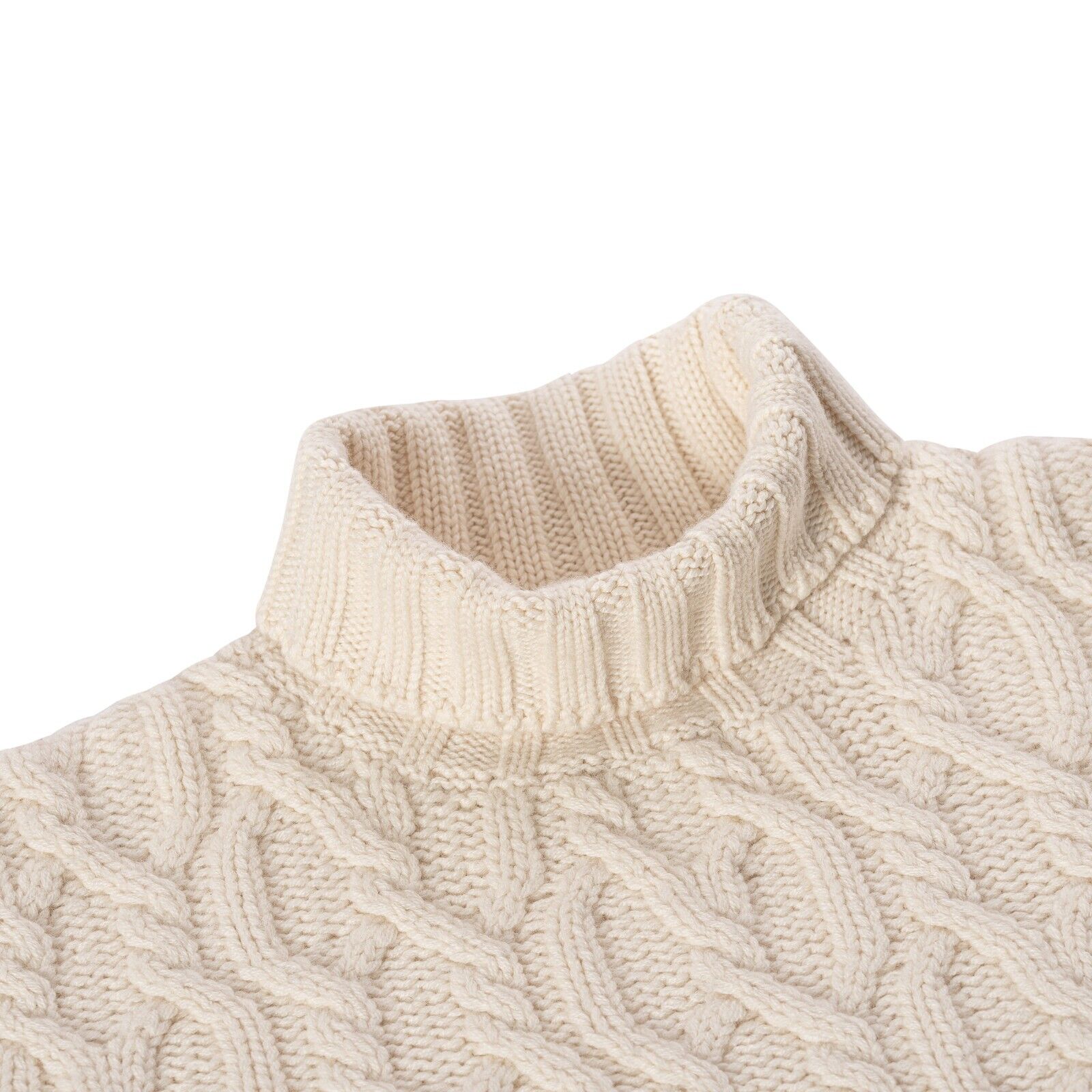 $2200 FEDELI CASHMERE Ivory Cable-Knit Sweater Thick 100% Cashmere "HAND KNIT"