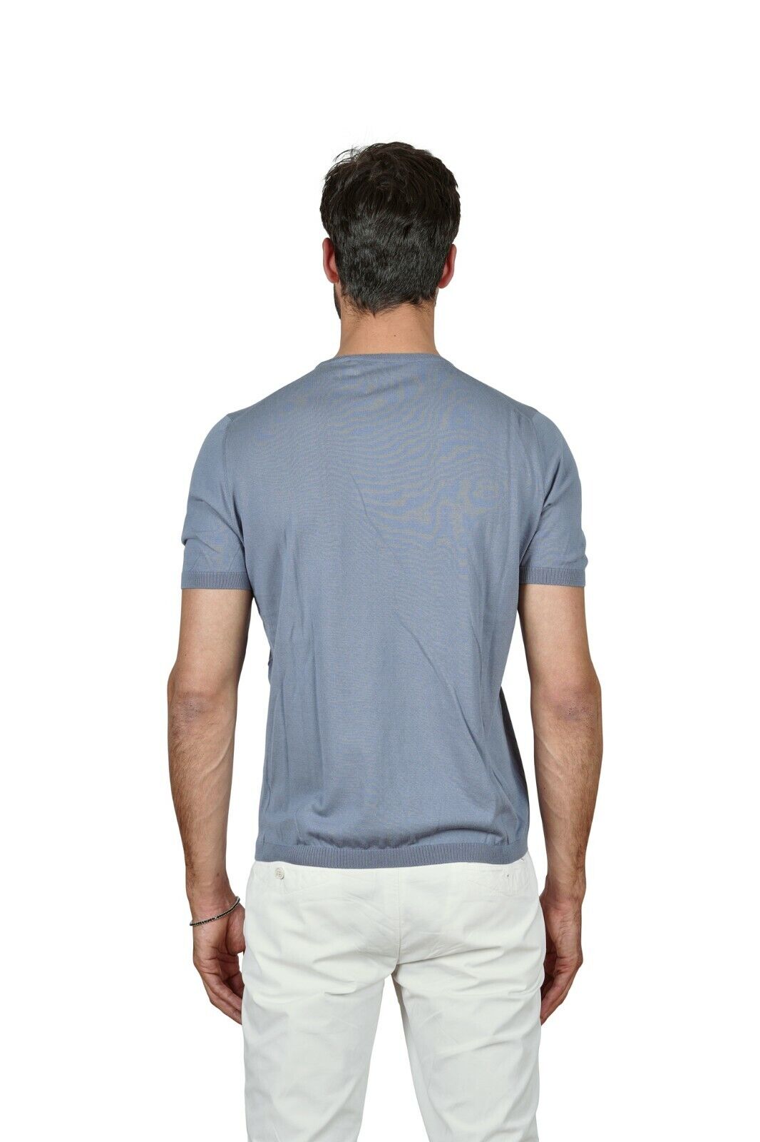 220$ Italian Luxury GRAN SASSO Knit T-Shirt Sweater " Fresh Cotton " Steel Blue