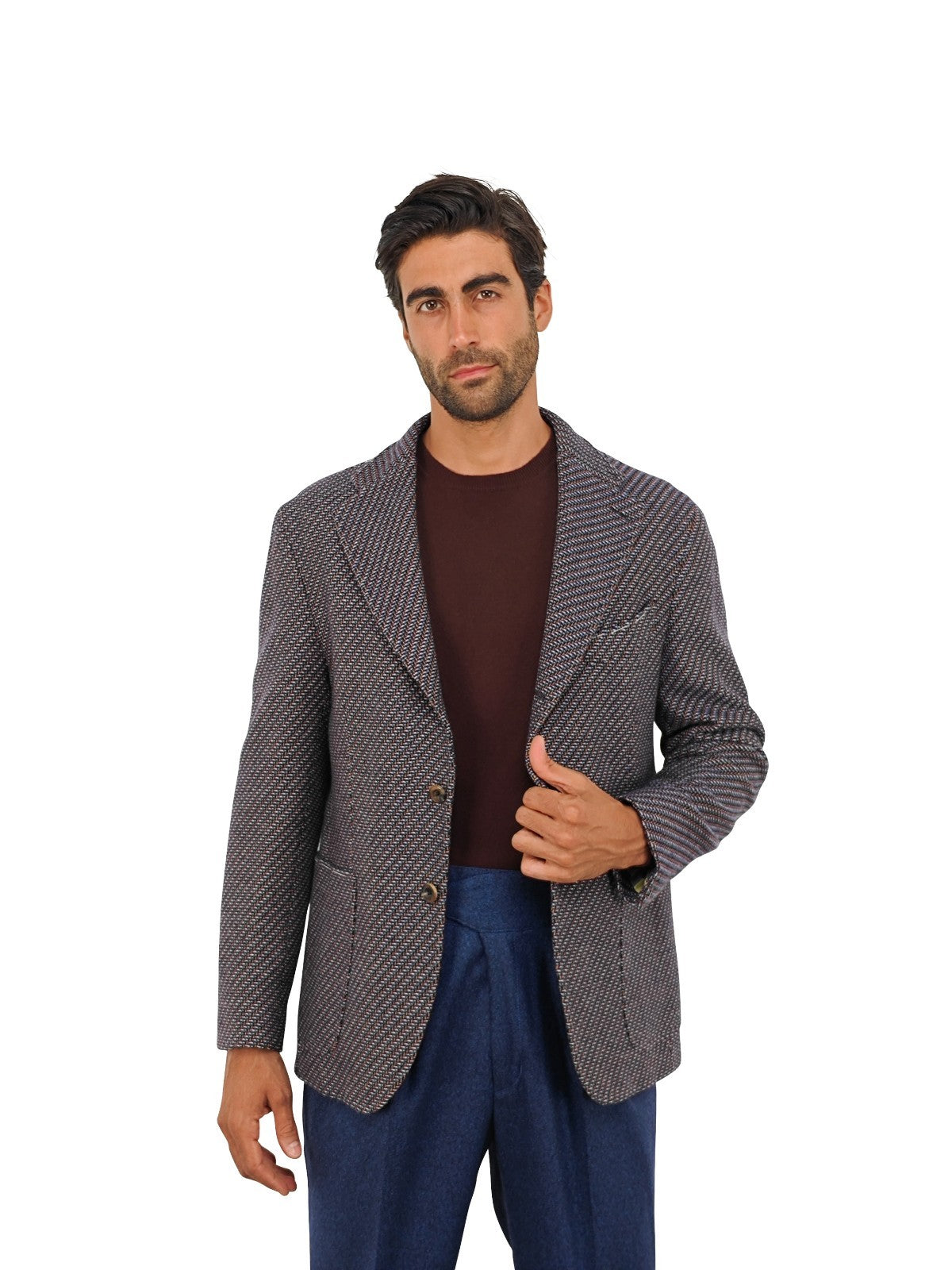 $2200 RUBINACCI NAPOLI Blue Herringbone Jacket Sport Coat 100% Cashmere