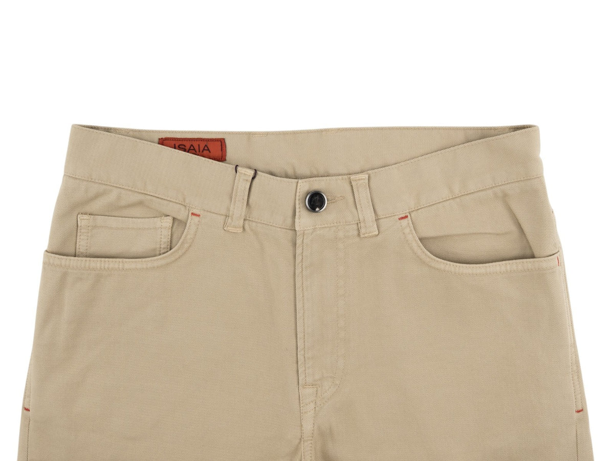 725$ ISAIA NAPOLI Beige 5 Pocket Denim Pant Cotton Slim Fit 32 US / 48 EU