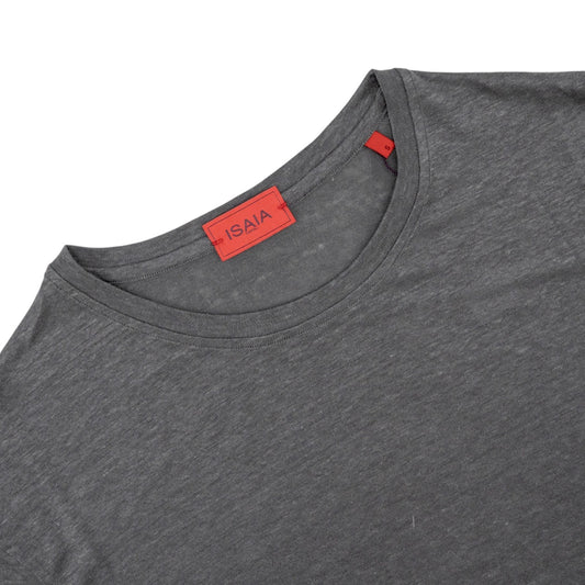 750$ ISAIA NAPOLI Gray Short Sleeve Handmade T-Shirt 100% Linen